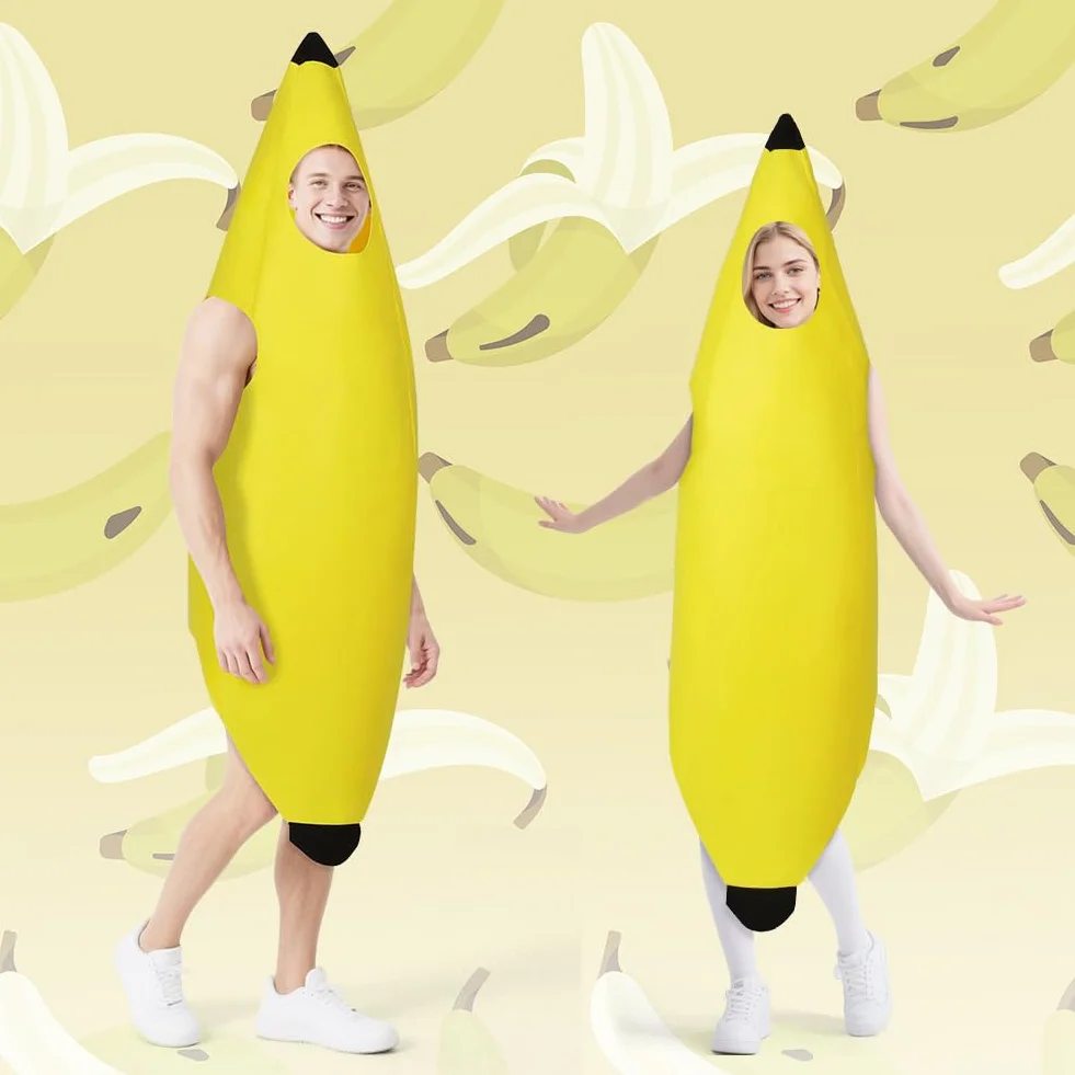Kostium bananowy, zabawny kostium banana i 1 sztuka dmuchany banan, kostiumy owocowe dla dorosłych na Halloween, na imprezy tematyczne, Boże Narodzenie, cosplay, unisex