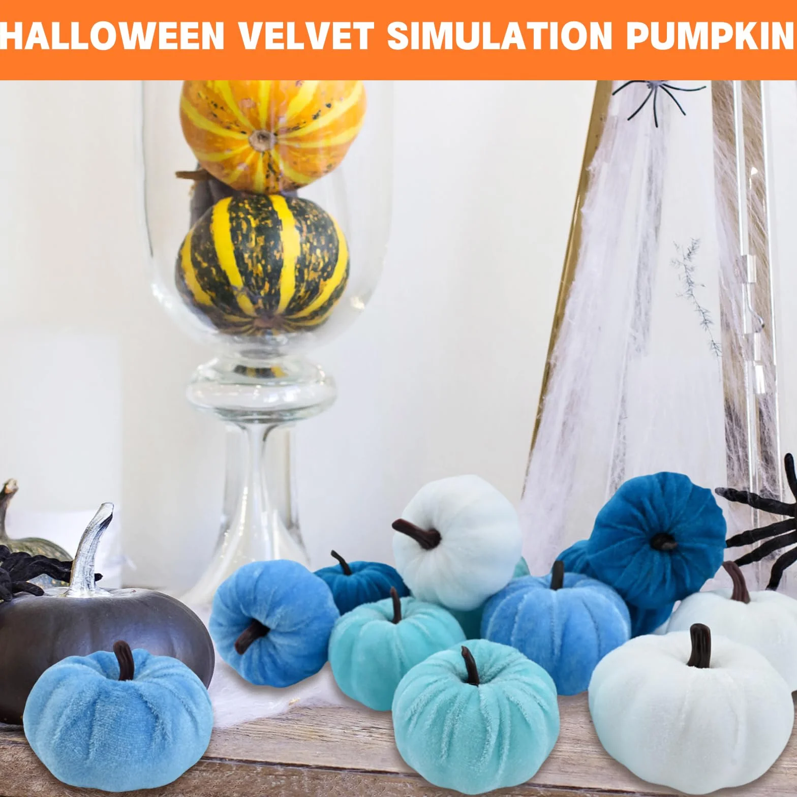 12 sztuk sztucznych dyni na Halloween, dekoracyjne dynie, symulacja, pianka, sztuczne aksamitne dynie, zestaw dużych i mini sztucznych dyni, Halloween, impreza, jesień, dekoracja stołu (E)