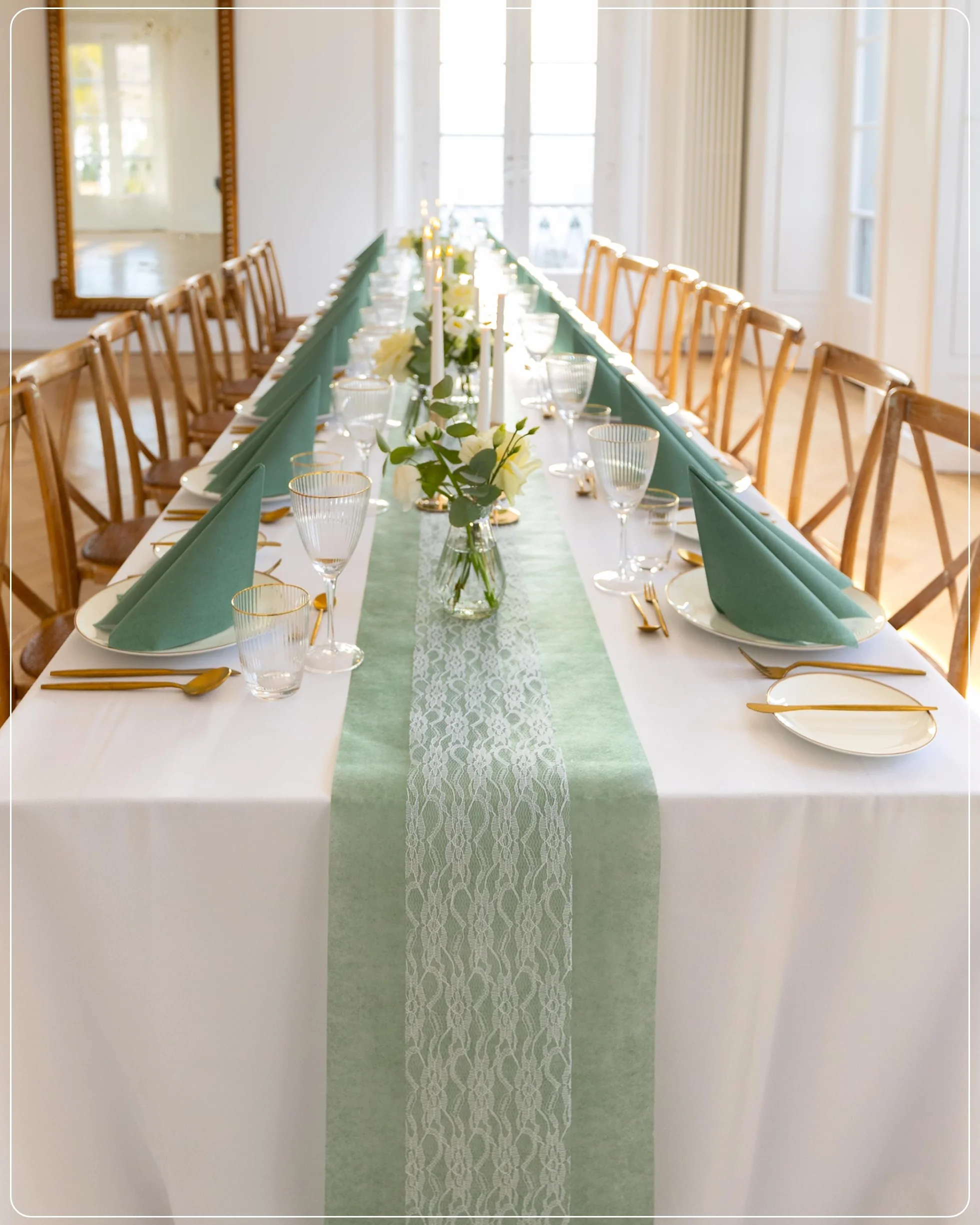100%Mosel Bieżnik stołowy z włókniny, eukaliptusowy zielony (30 cm x 25 m), dekoracyjny obrus, elegancka dekoracja stołu na urodziny i wesela, kolorowa dekoracja na specjalne okazje