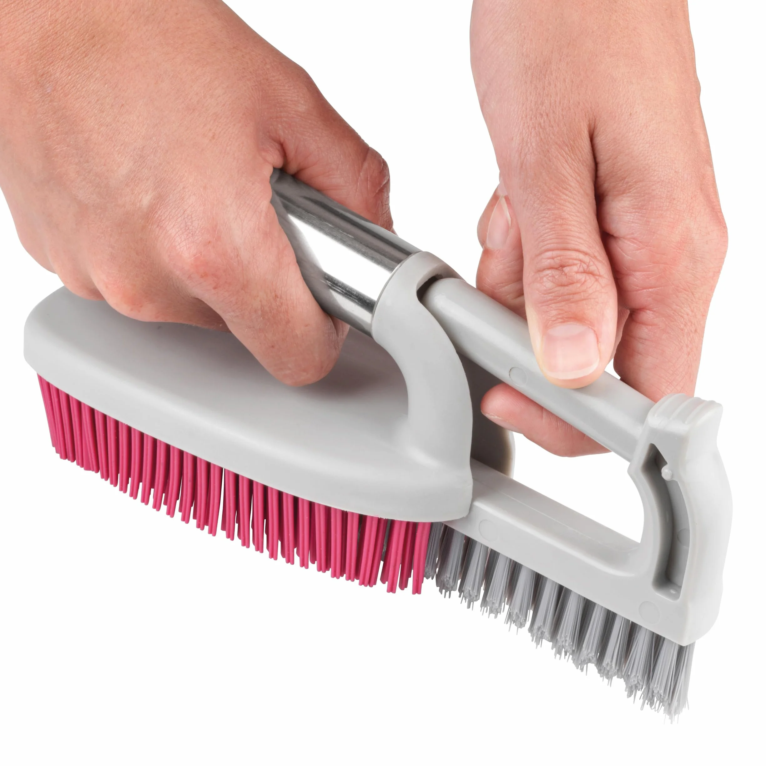 Kleeneze KL078957EU7 2 in 1 Rubber Head Scrubbing Brush, Carry Handle for Easy Use, Cleans Dishes/Pots Quickly, Pink/Grey