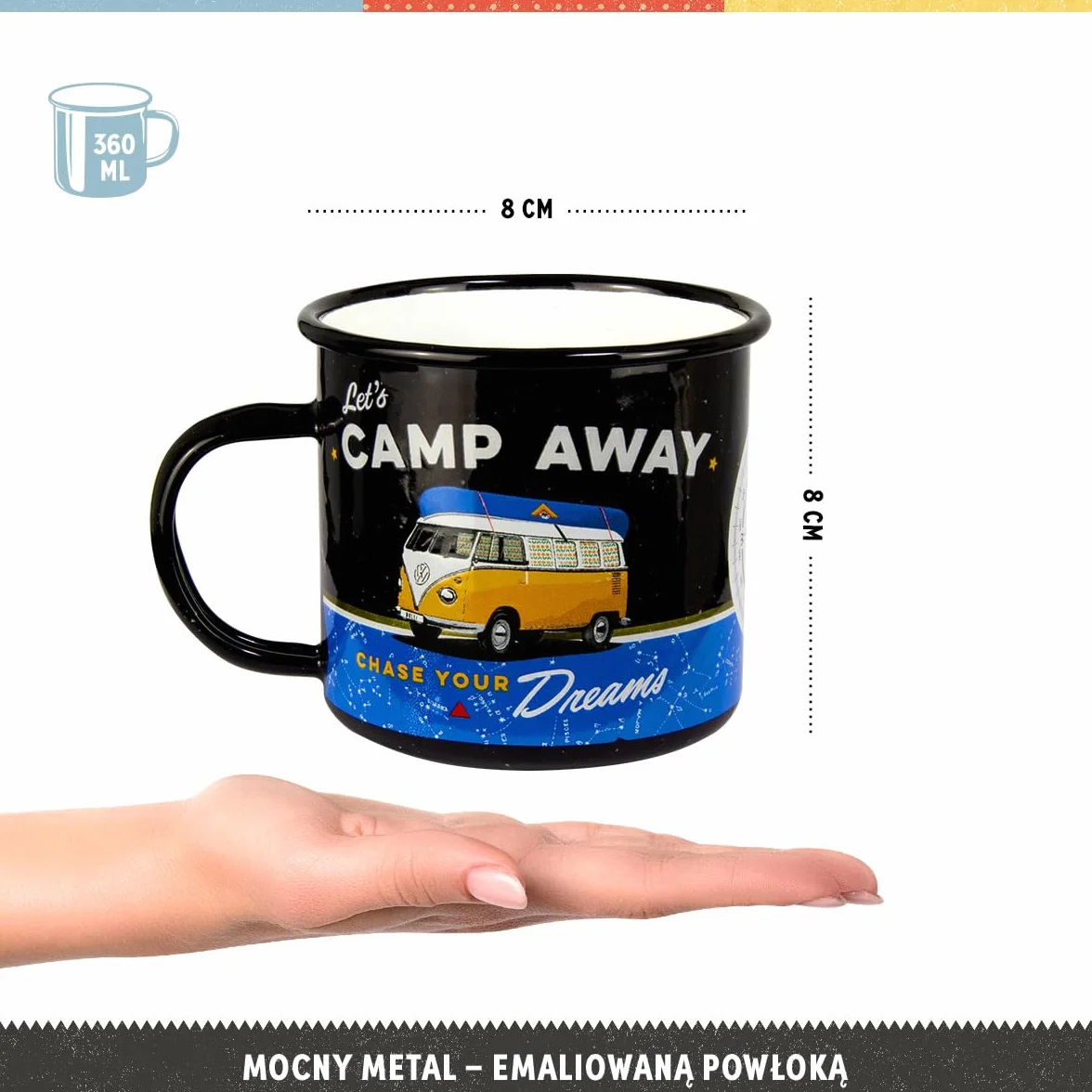 Nostalgic-Art Retro kubek emaliowany 360 ml VW Bulli Let's Camp Away Oficjalnie licencjonowany kubek kempingowy