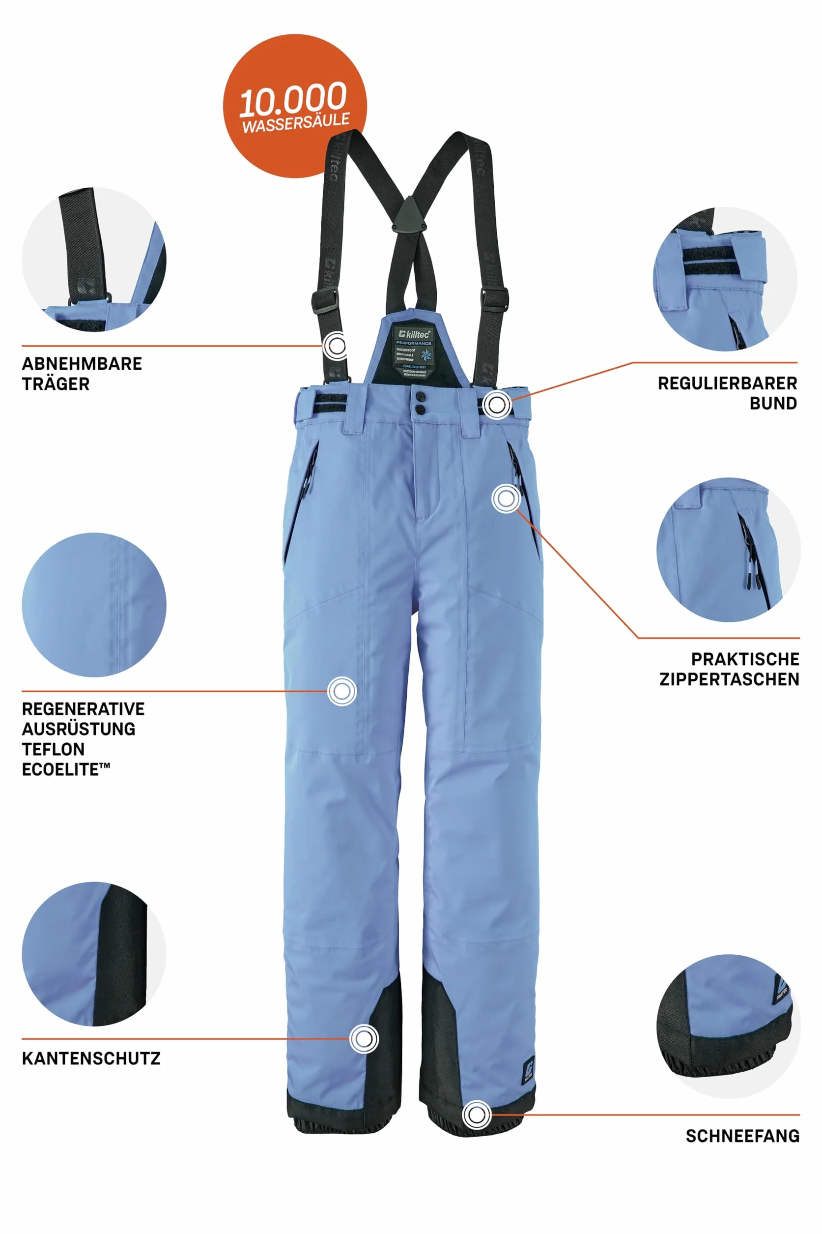 Killtec Girls Skihose 242 - Spodnie narciarskie z odpinanym szelkami i zabezpieczeniem krawędzi Dziewczynki