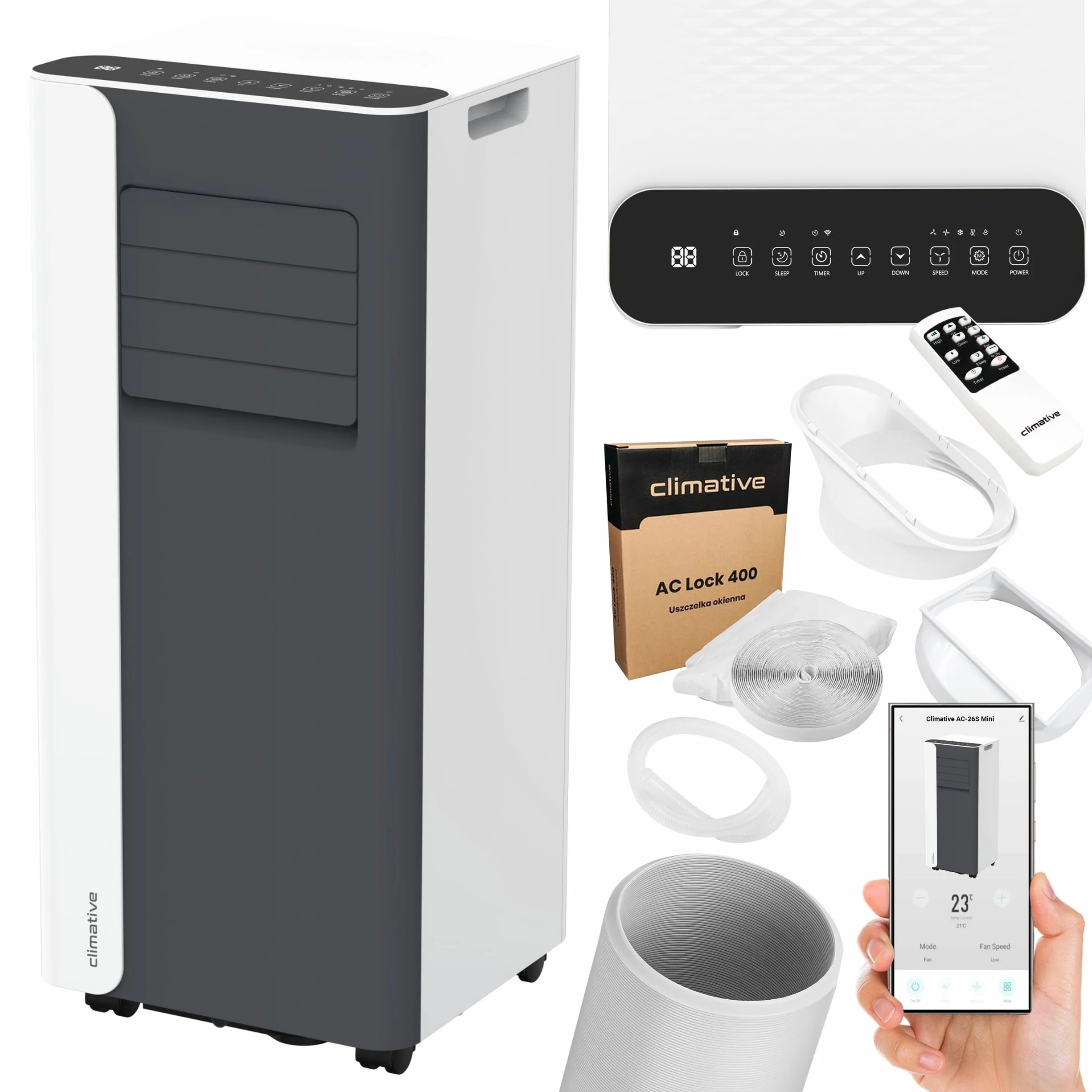 Klimatyzator Przenośny AC26-S MINI WiFi 2,6 kW BTU 9000 340 m³/h Tuya Smart 3w1