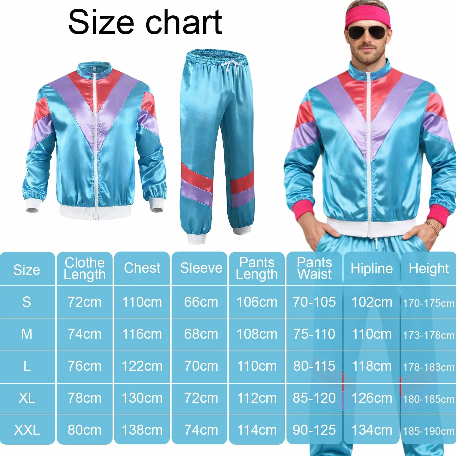 SSKHE Strój męski i damski w stylu lat 90., 80., 80., tracksuit kurtka, spodnie, akcesoria dla par, karnawał