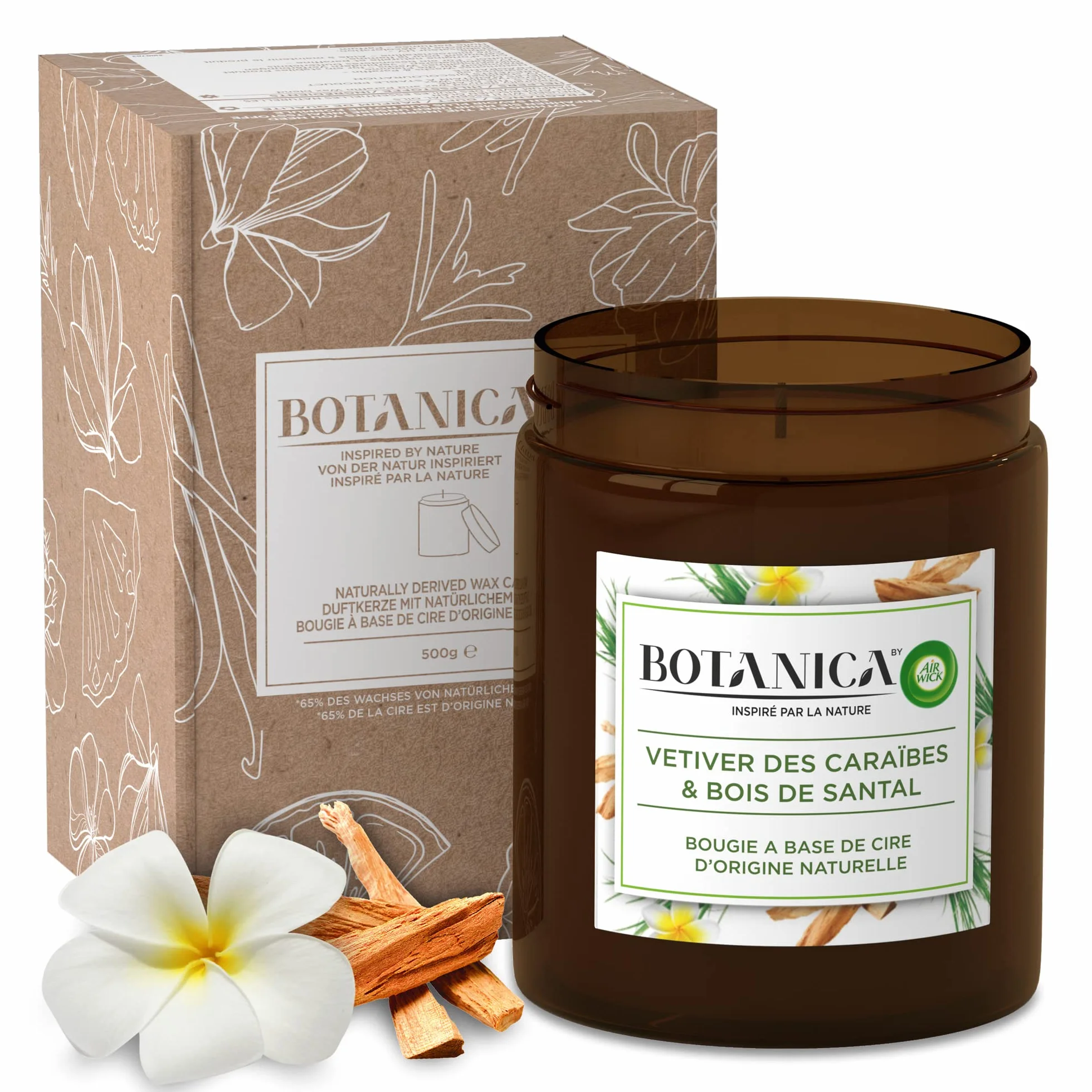Botanica by Air Wick świeca zapachowa słodka trawa drzewo sandałowe 500 g