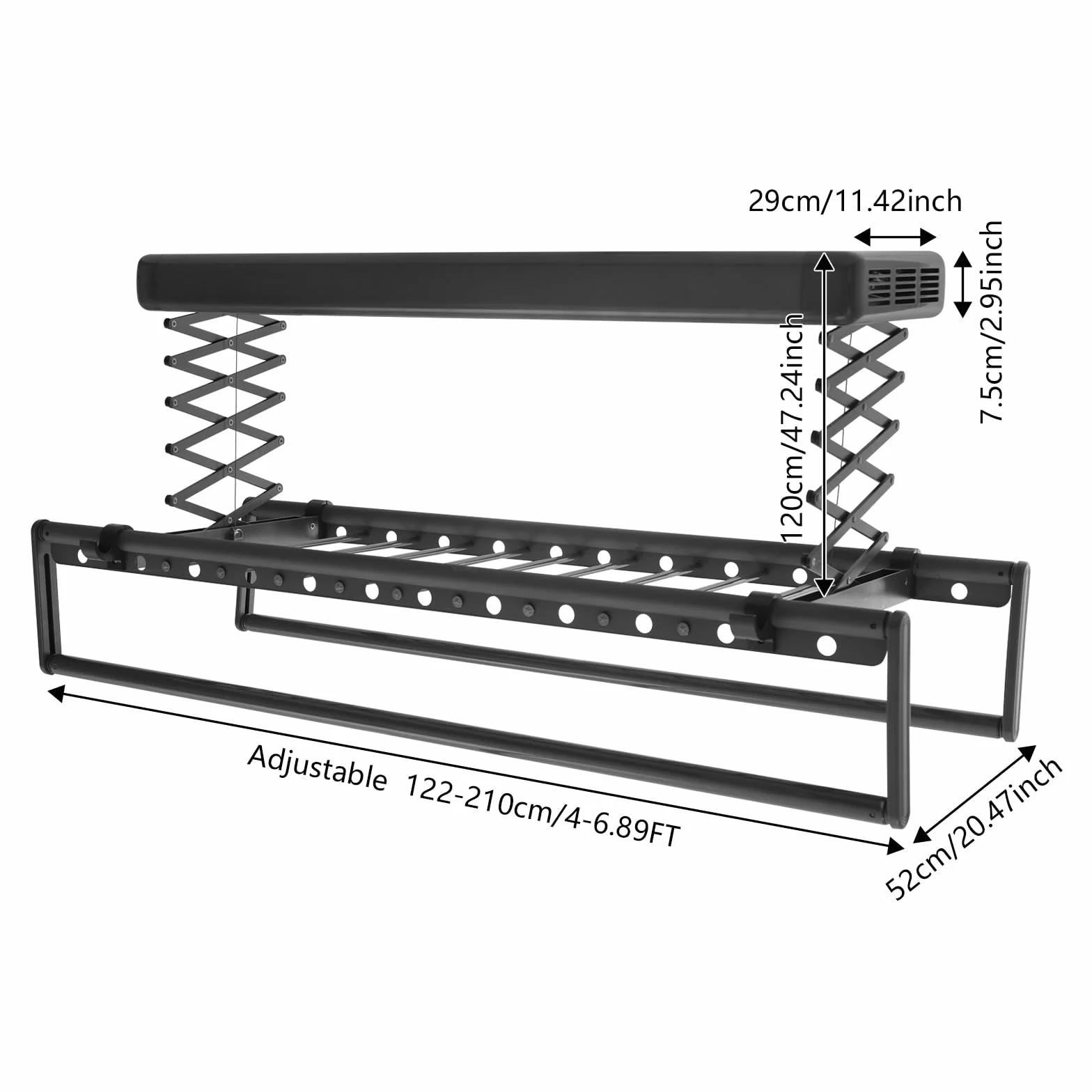 Elektryczna suszarka do bielizny 800 W z mocowaniem sufitowym, ogrzewaniem PTC, LED
