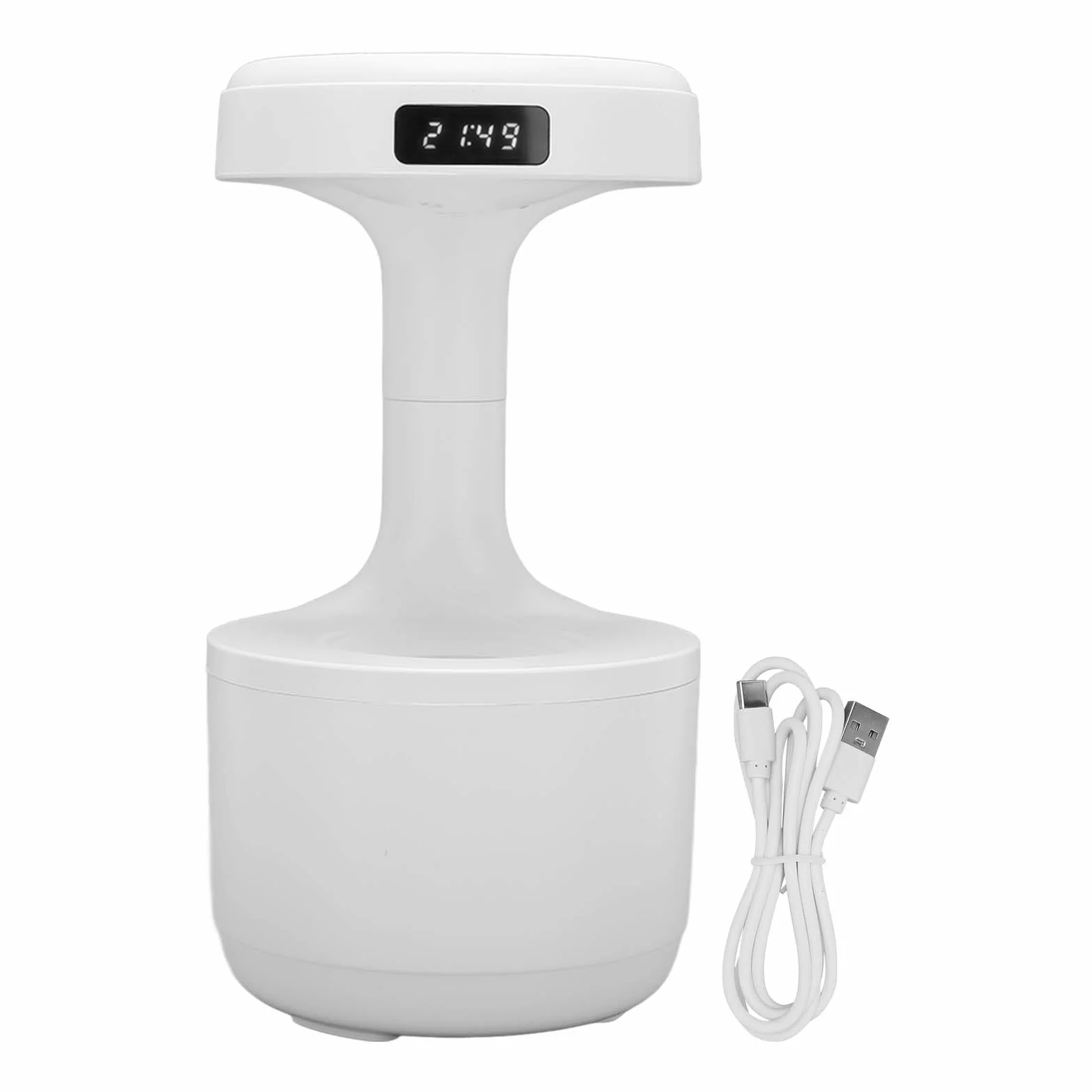Nawilżacz kropli wody antygrawitacyjny, 800 ml nawilżacz mgły chłodzącej USB z lampką nocną, cichy nawilżacz powietrza z kroplami wody, zegar LED do domu, sypialni, biura (Biały)