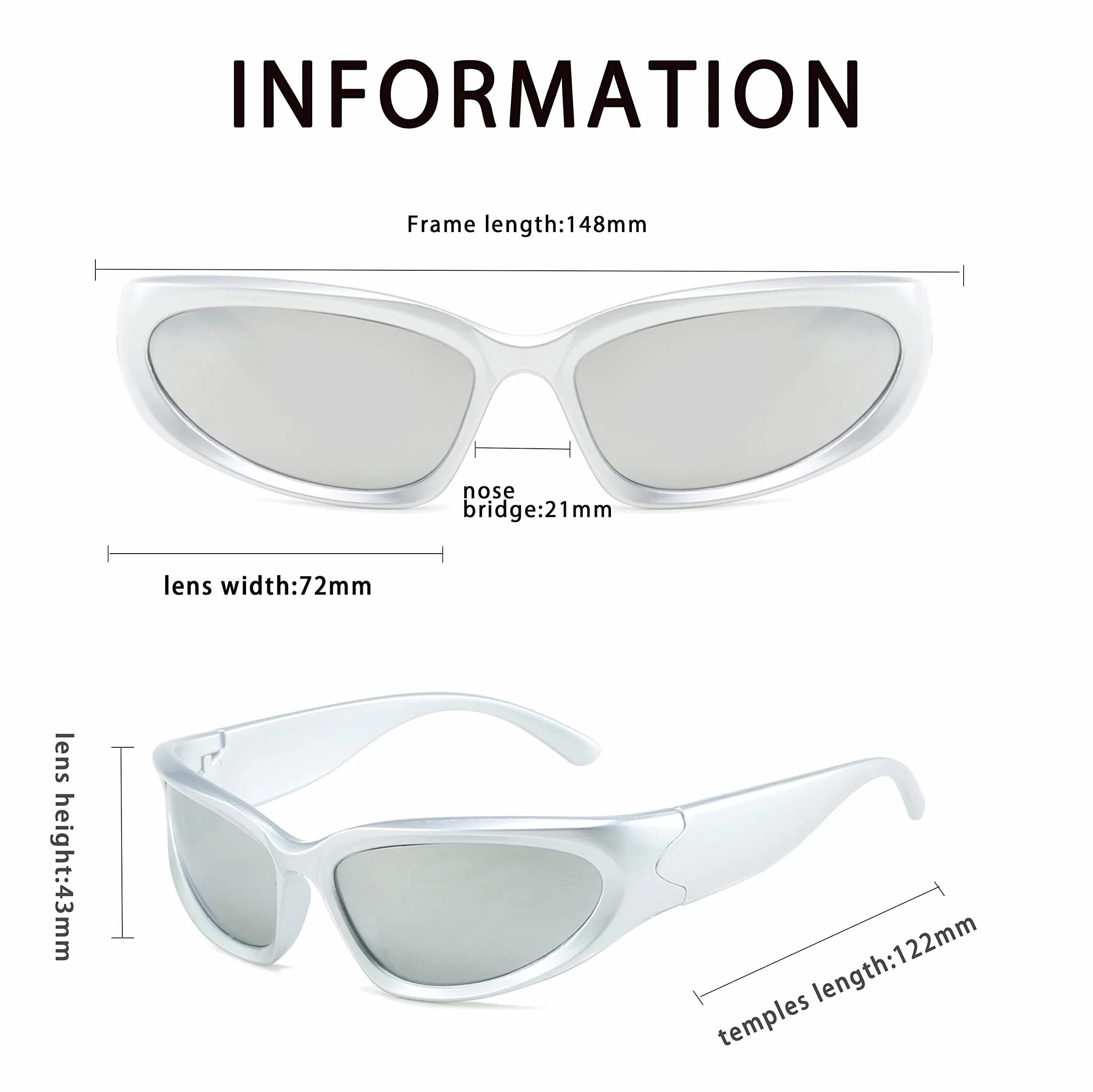 LJCZKA Owijane okulary przeciwsłoneczne y2k Mężczyźni Kobiety - Futurystyczne owalne okulary rowerowe okulary rowerowe Sport Ochrona UV
