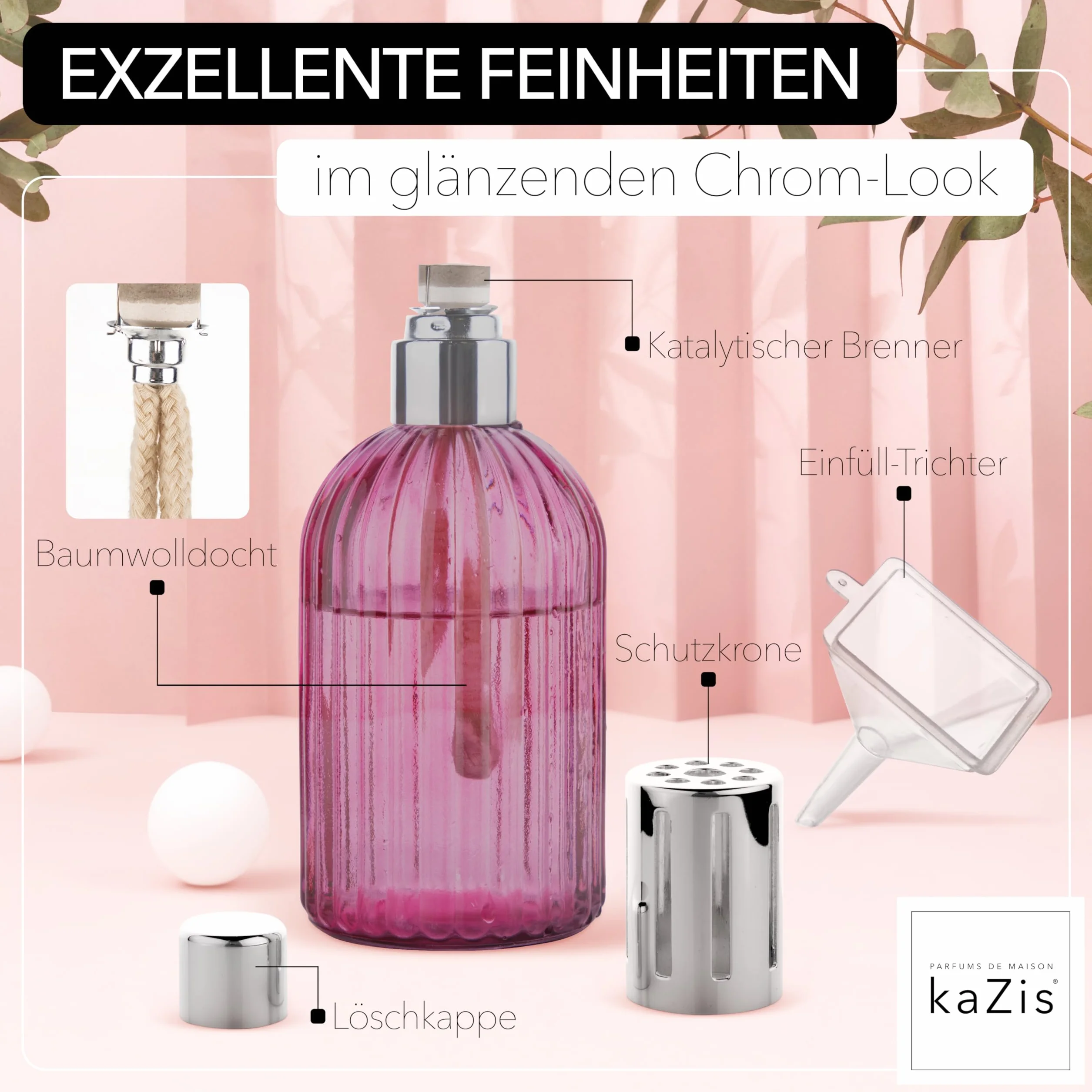 KAZIS® I katalityczna lampa zapachowa I szkło I XXL I 400 ml (czerwone wino/bordeaux/rubin)