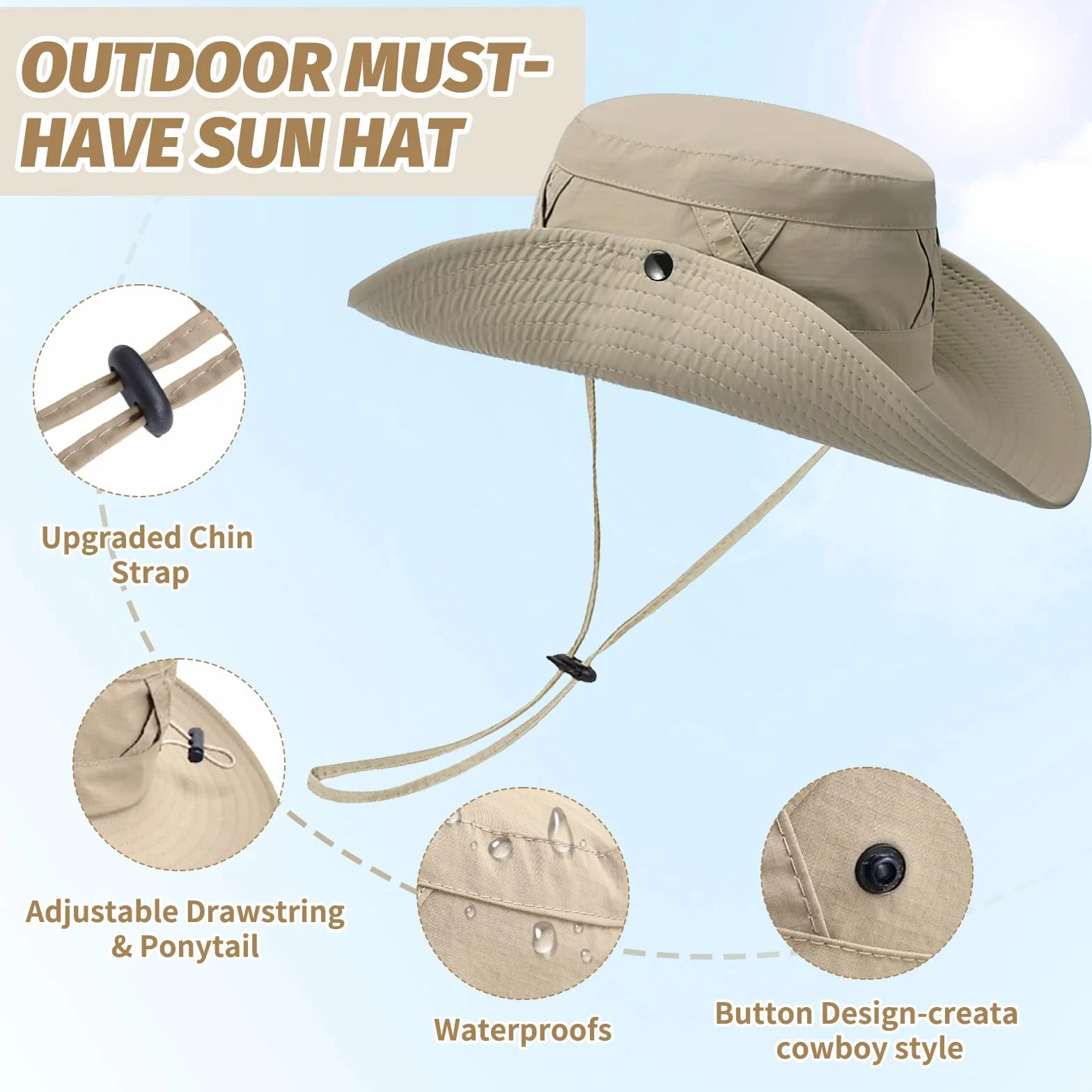 Letnia czapka unisex Safari, składana wiatroszczelna oddychająca, męska letnia czapka z odkrywką, szerokie rondo, ochrona przed promieniowaniem UV