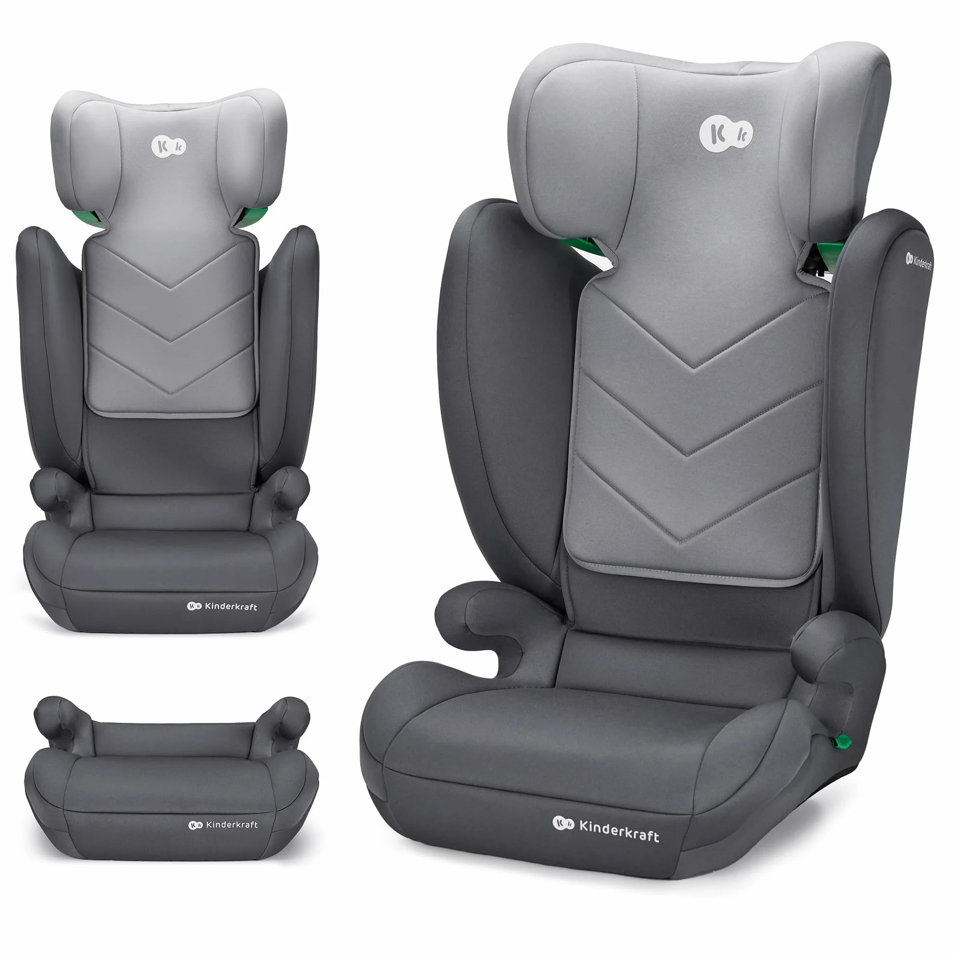 Kinderkraft I-SPARK Fotelik samochodowy i-Size dla dziecka Grupa 2/3 100-150 cm, od 3,5 do 12 lat, 15 do 36 kg, lekki (4,5 kg), 3-punktowy pas bezpieczeństwa, Szary