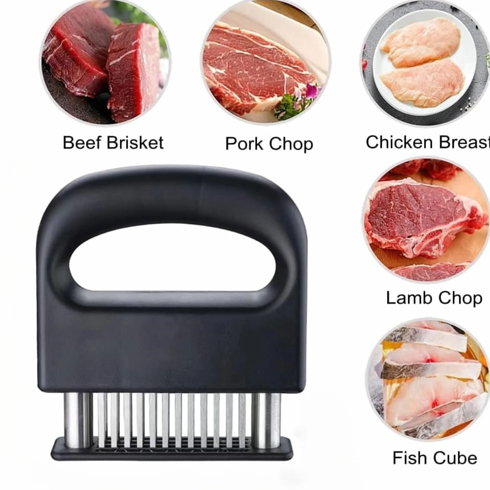 Tenderizer do mięsa z 48 igłami ze stali nierdzewnej, czarny, do wołowiny, kurczaka i wieprzowiny, nadaje się do mycia w zmywarce