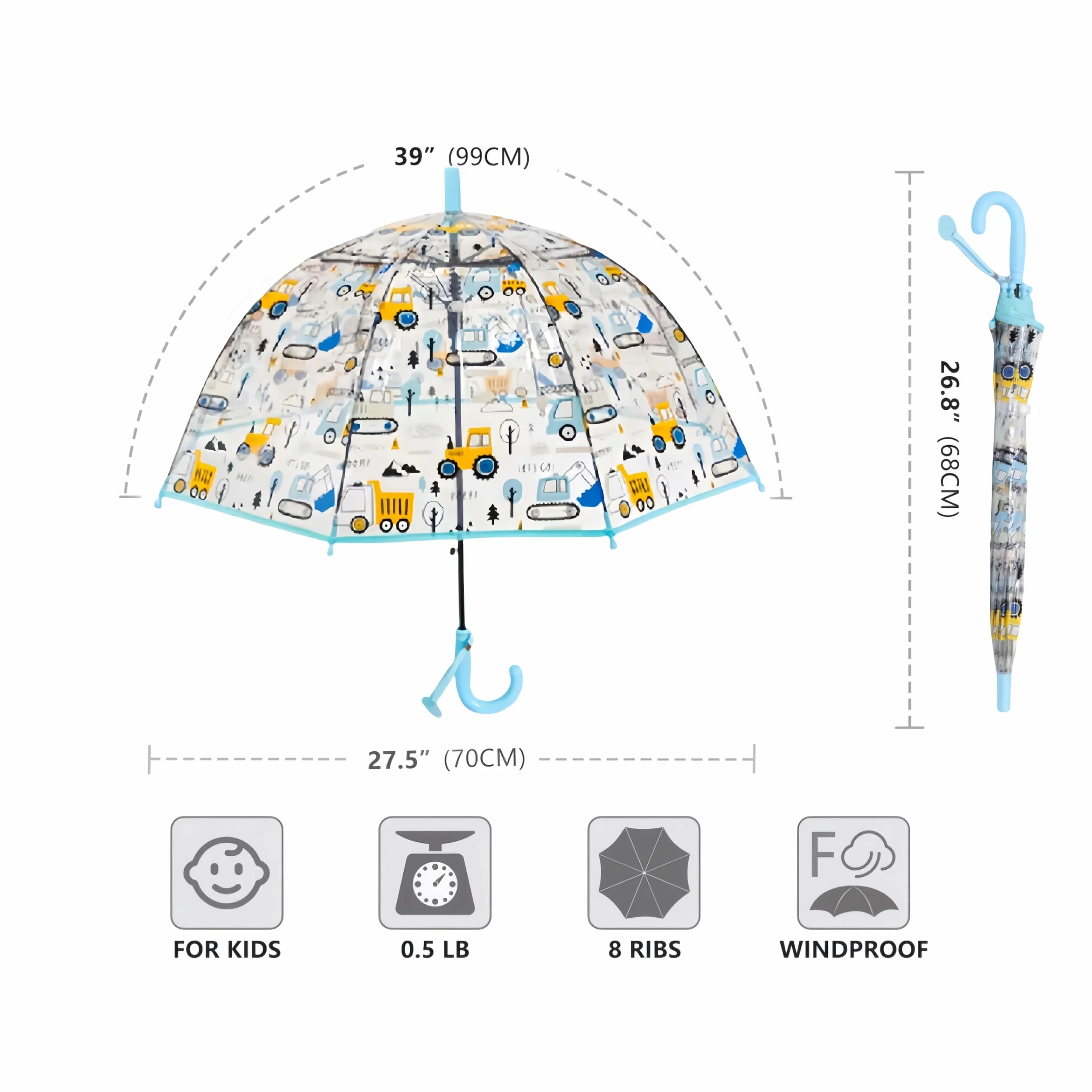 Parasol dziecięcy z dachem kopułowym, lekki, uroczy, zabawny design, ochrona przed wiatrem i deszczem, parasol w kształcie dzwonka, przezroczysty - prezent dla dzieci