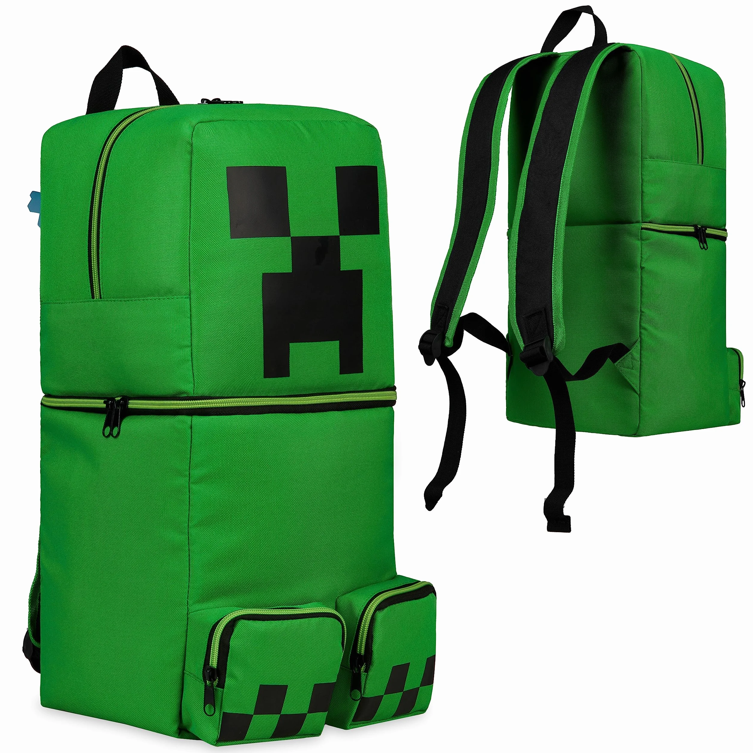 Minecraft Plecaki dziecięce dla chłopców Creeper zielony plecak 50 x 21 cm kieszenie zapinane na zamek błyskawiczny regulowane paski plecak dziecięcy podróżny sport gracz prezenty dla chłopców,