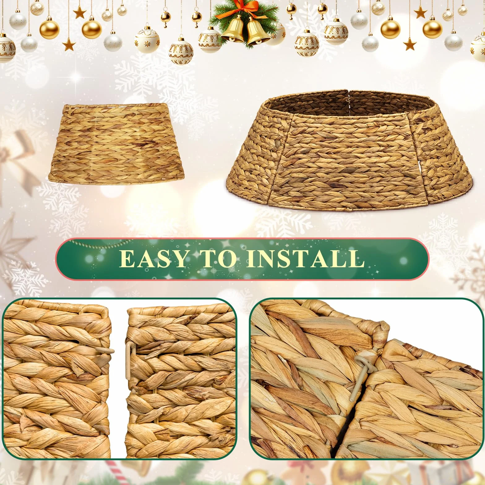 Lanpn Naturalny kołnierz na choinkę z rattanu 71 cm, dekoracyjna pleciona mata pod choinkę, podstawa, podstawka, osłona w stylu rustykalnym dla małych, mini, cienkich, sztucznych choinek, dekoracja