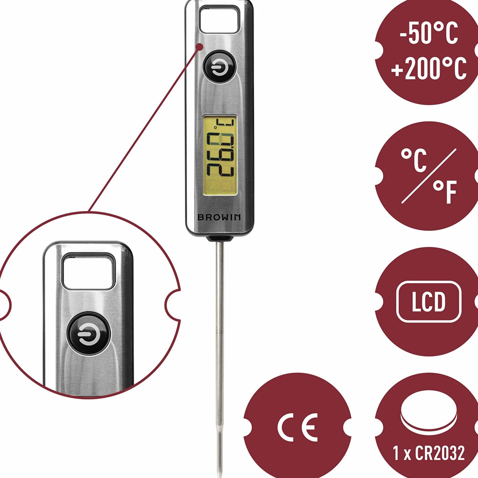 Browin 185109 Termometr kulinarny elektroniczny LCD sonda -50°C do +200°C