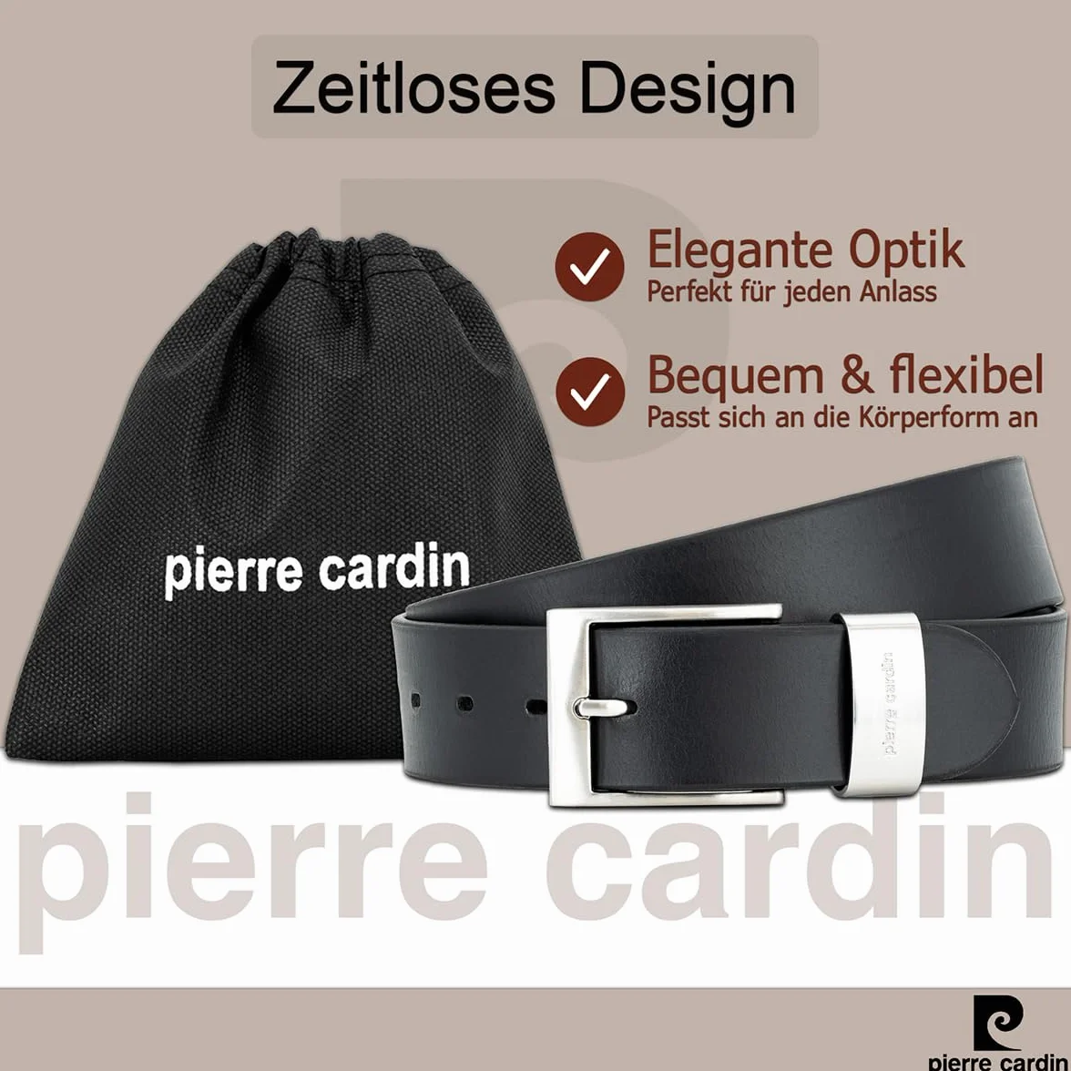 Pierre Cardin Męski skórzany pasek/pasek męski, pasek ze skóry licowej XL z metalową pętlą, czarny