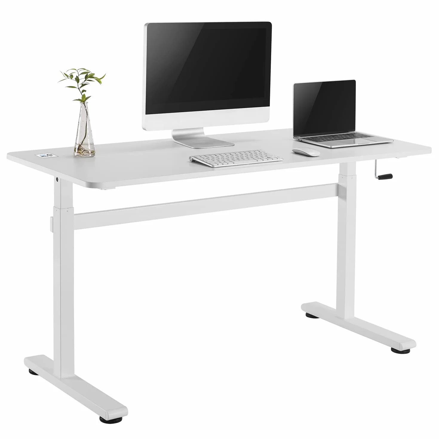 ER-401W Eleganckie Biurko z Regulacją Wysokości do 117 cm, Blat Stołu o Powierzchni 140x60 cm Koloru Białego, Ergonomiczny Stół z Obciążeniem do 40 kg, Regulowane Biurko na Monitor