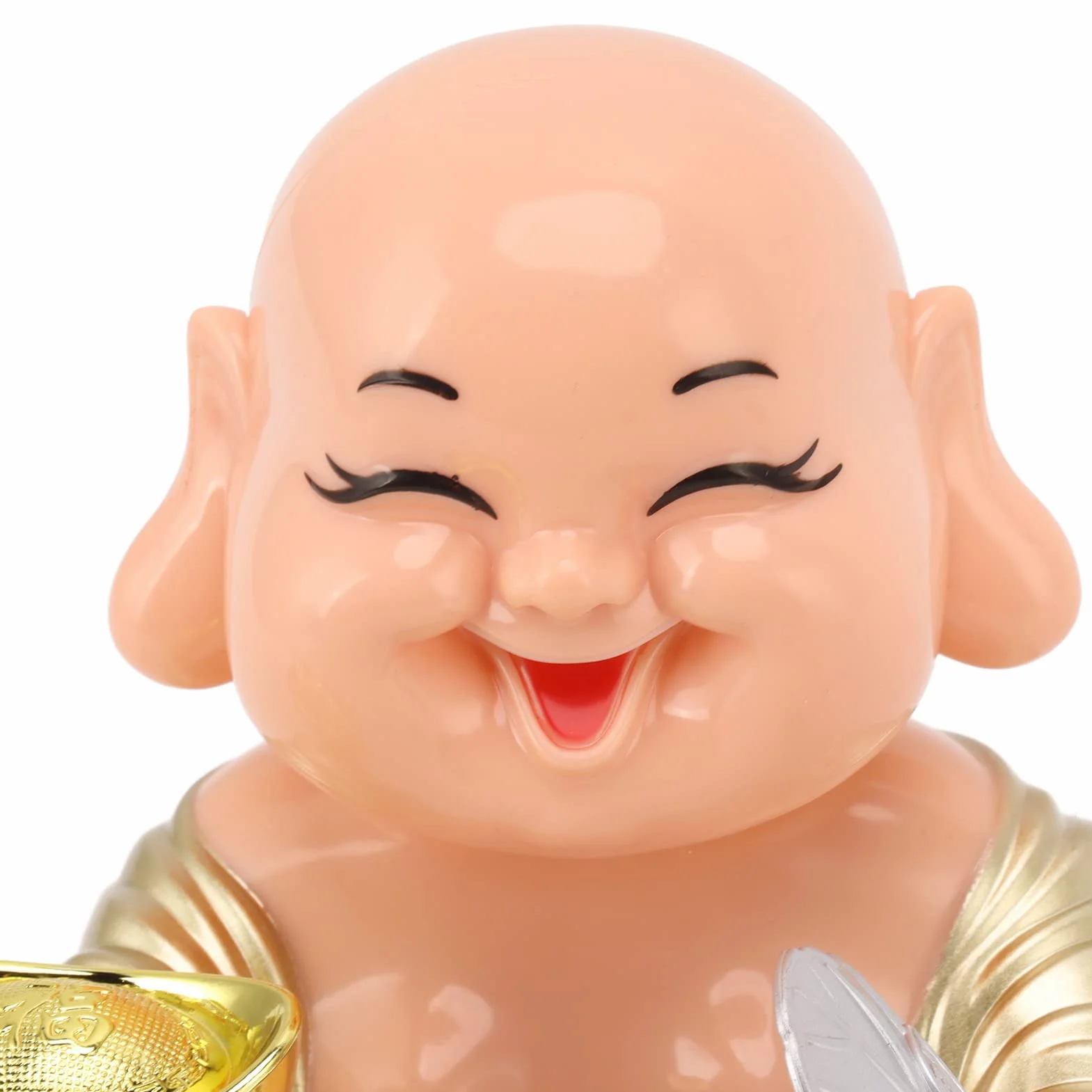 Zabawna Słoneczna Śmiejący się Budda Ozdoba Automatyczna Kiwająca Głową Uśmiechnięty Budda z Tworzywa Sztucznego 9,5 x 9,5 x 9,3 cm do Biurka Okna Domu