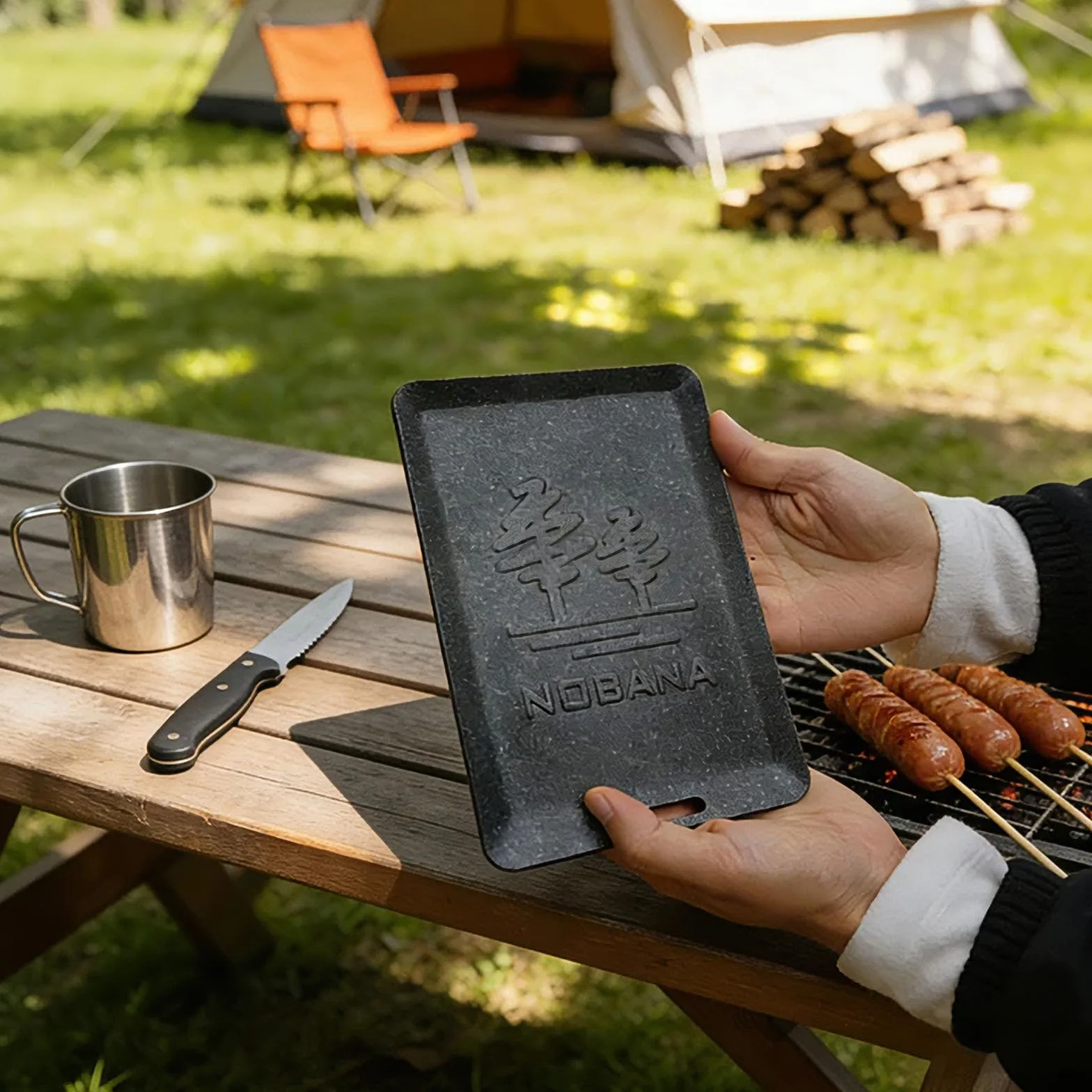 Vastsea nieprzywierająca patelnia do grillowania, z uchwytem, do grillowania, na kemping, do ogrodu, na kemping, wędrówki