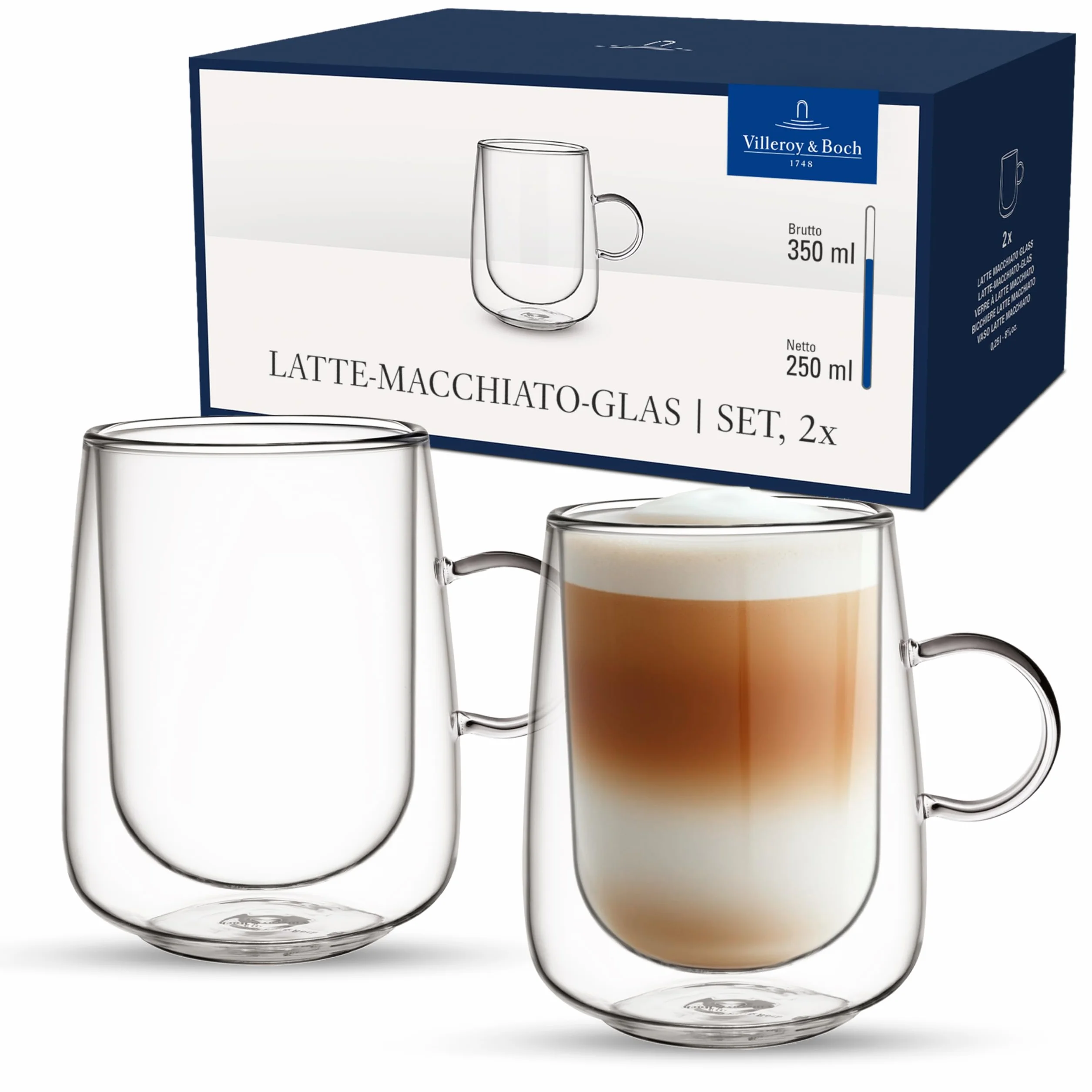 Villeroy & Boch Artesano Hot&Cold Beverages szklanka do latte macchiato zestaw 2 szt 250 ml szkło borokrzemowe zmywarka mikrofala