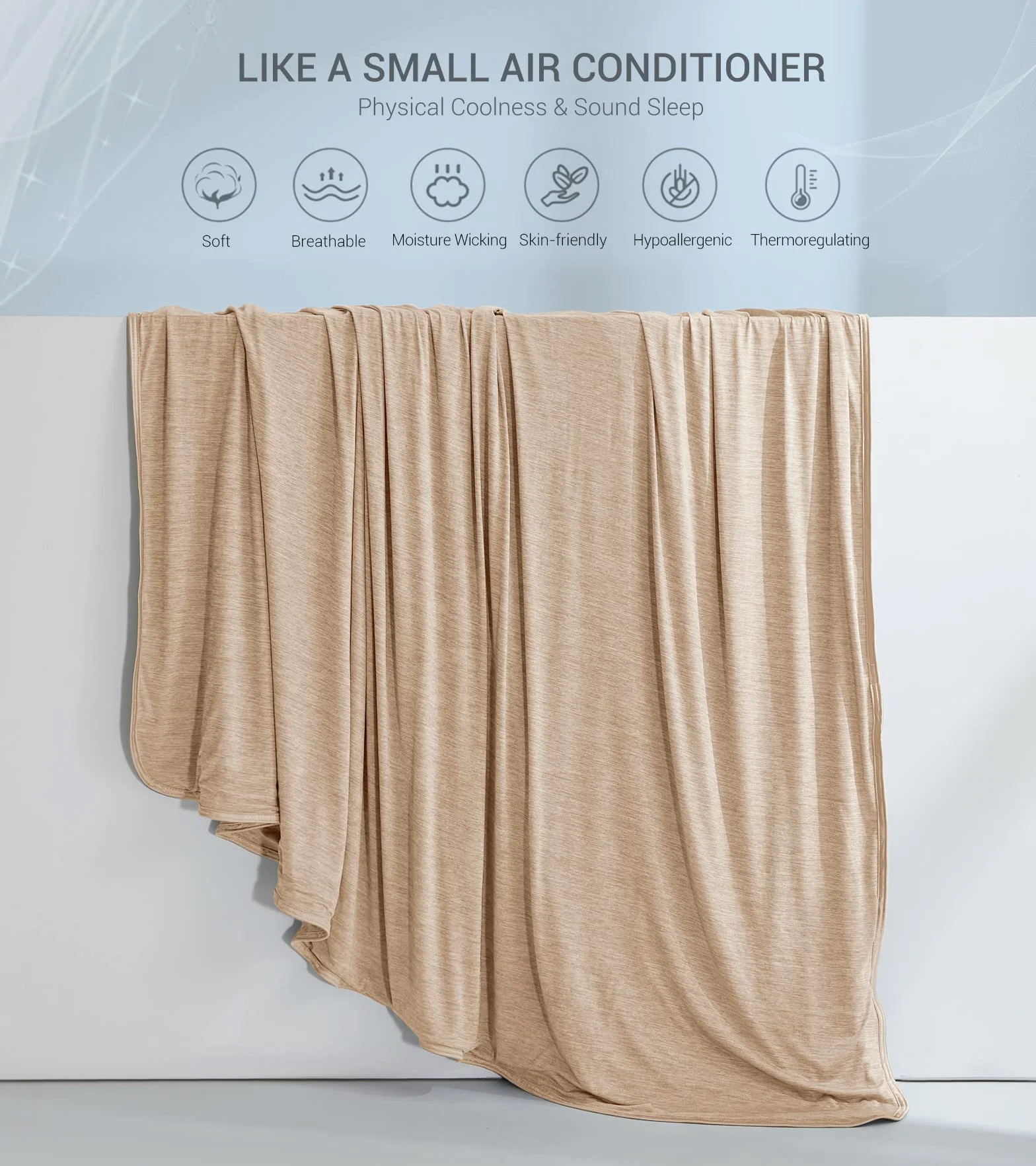Marchpower Koc chłodzący 200 x 220 cm, japońskie Arc-Chill Q-Max > 0,43 włókna chłodzące, beżowy