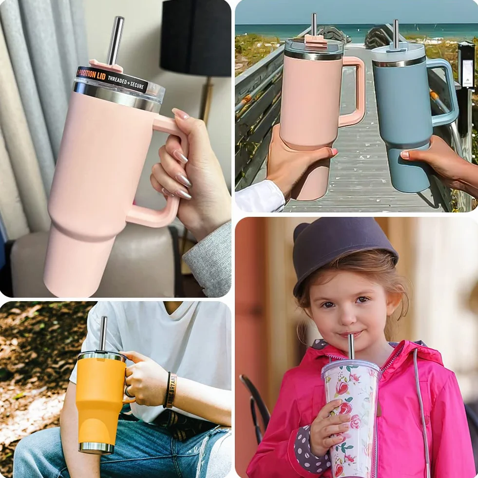 AUAUY Zamienne słomki ze stali nierdzewnej do kubka Stanley, słomki wielokrotnego użytku, kompatybilne ze Stanley Adventure Quencher Travel Tumbler, trwałe słomki do kubków ze szczotką do czyszczenia