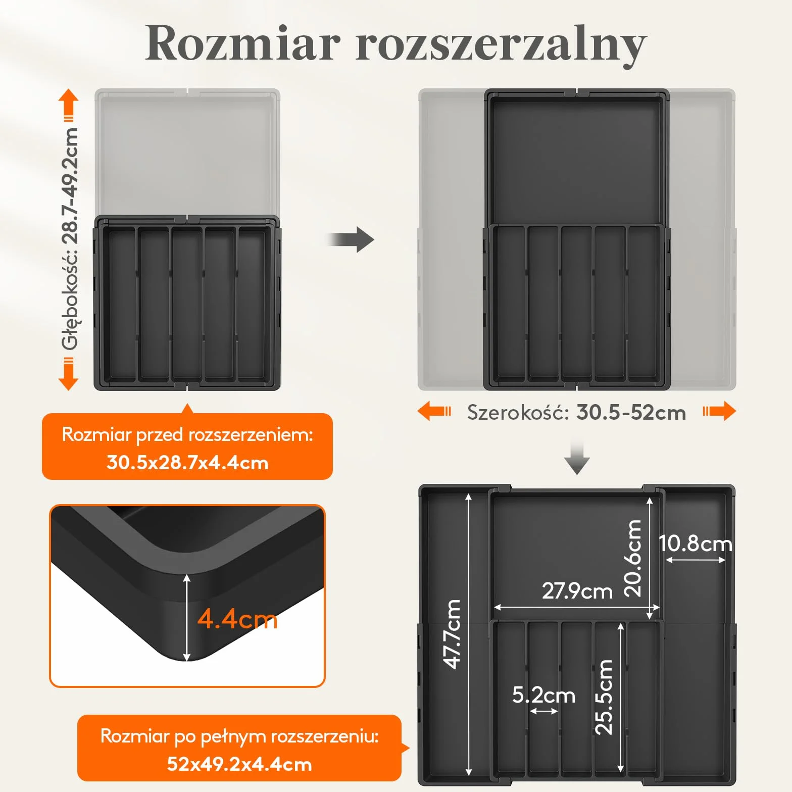 Lifewit Organizer na sztućce do szuflady, regulowany, 5-8 przegródek, szer. 30,5-52 cm, plastikowy