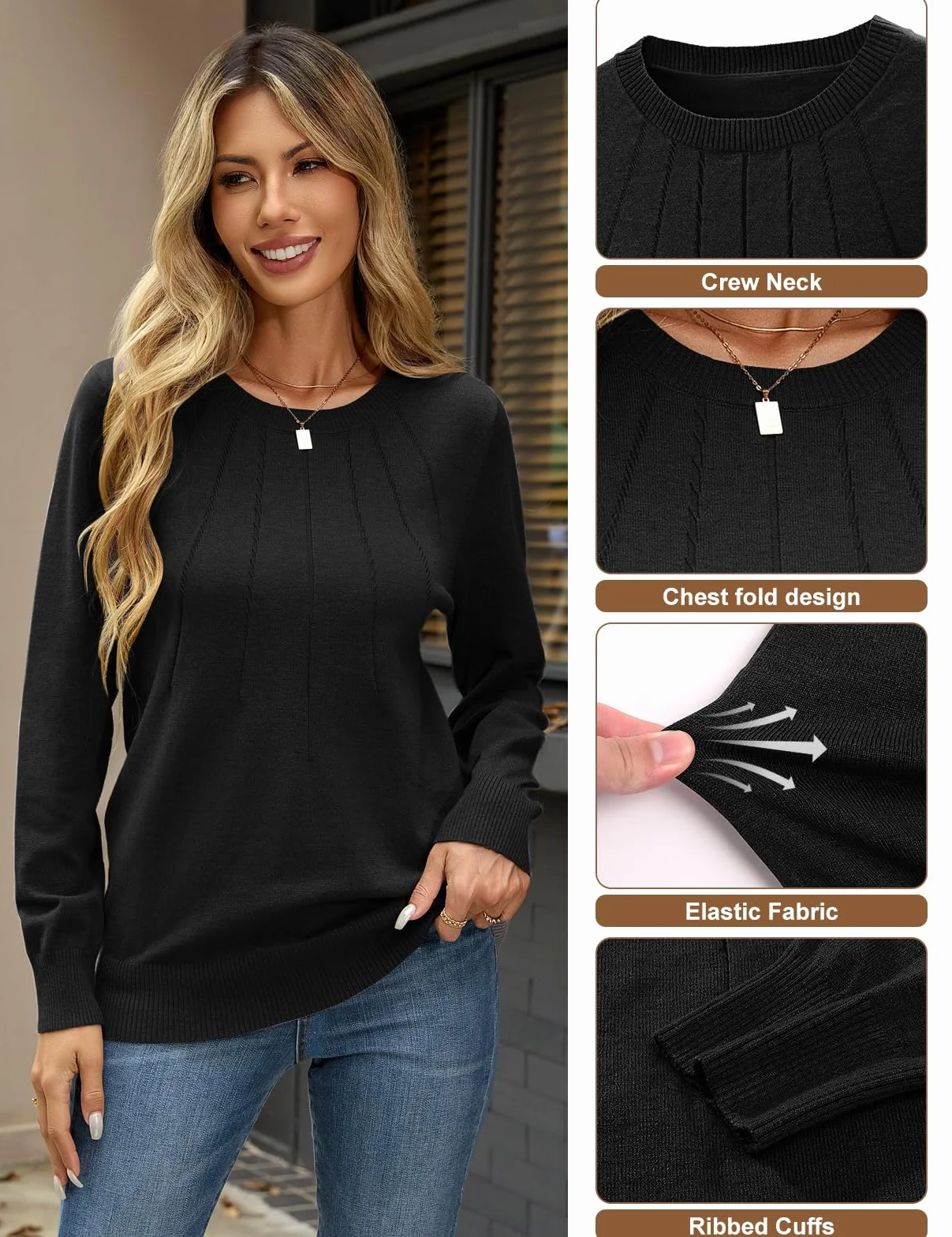 Sweter damski na jesień i zimę, elegancka bluza z długim rękawem, lekka bluza z dzianiny, cienki, elastyczny, casualowy, z długim rękawem, okrągły dekolt, sweter z delikatnej dzianiny