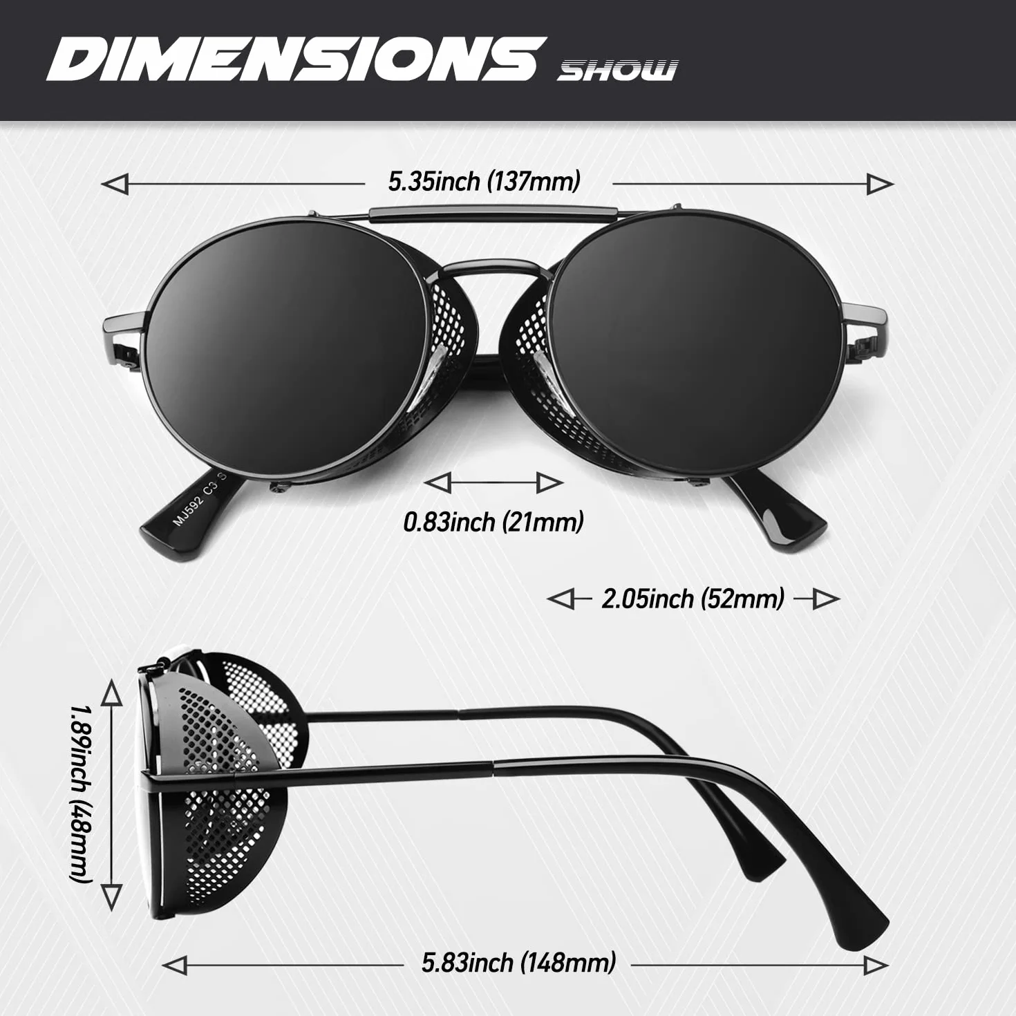 CGID Polaryzacyjne okulary przeciwsłoneczne dla kobiet mężczyzn steampunk retro okrągłe okulary unisex UV400, boczne gogle przeciwsłoneczne gotyckie