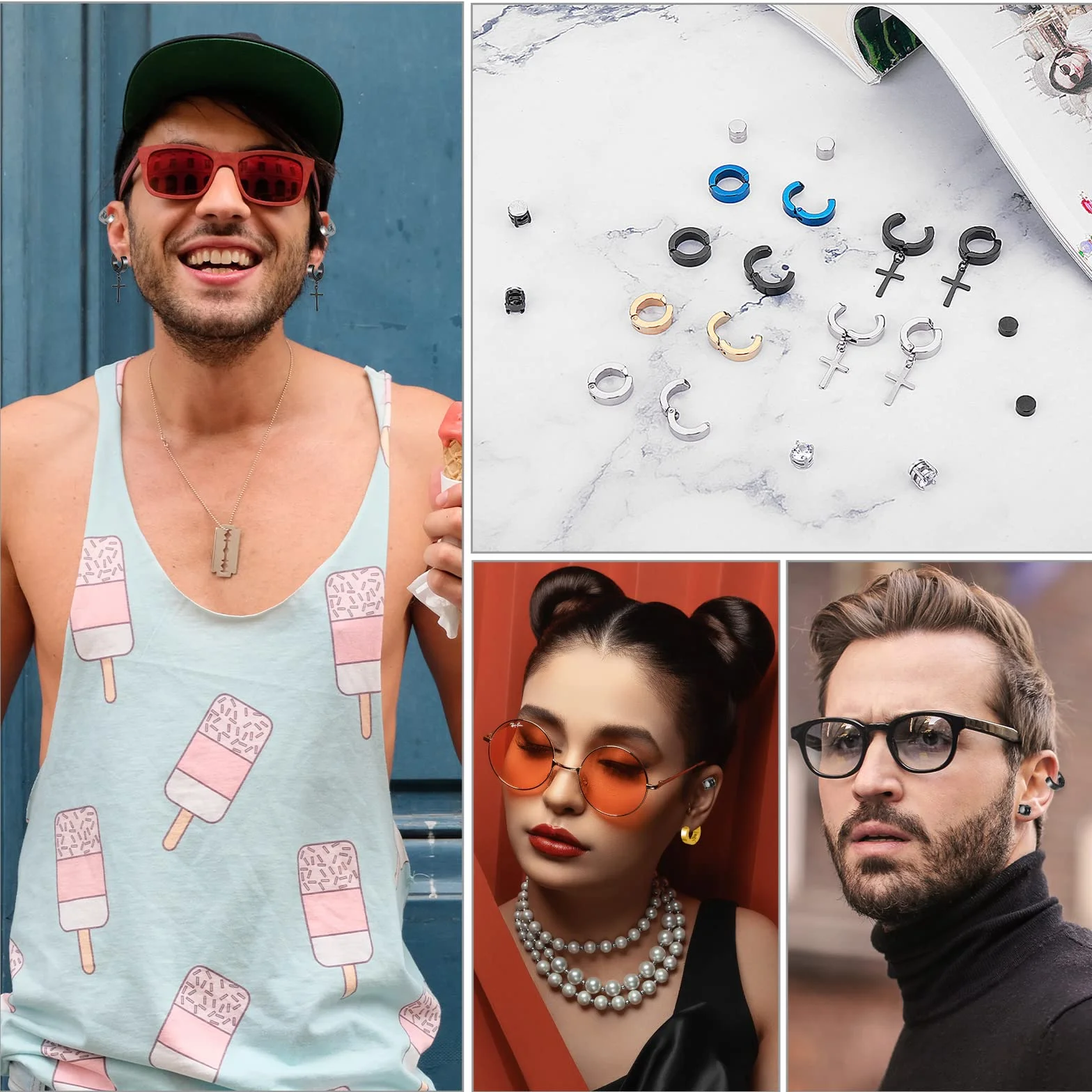 10 par magnetycznych kolczyków ze stali nierdzewnej, klips na kolczyki, magnes dla mężczyzn, kobiet i dzieci, 10 pairs style A