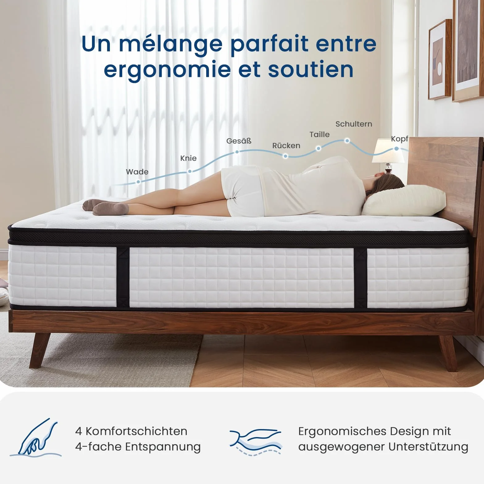 Coolvie Materac 90 x 190 cm w pudełku, 7-strefowy stopień twardości H2 i H3, ortopedyczny materac ze sprężynami kieszeniowymi 30 cm z odciążającą plecy pianką memory, certyfikat Oeko-Tex, dla dzieci i