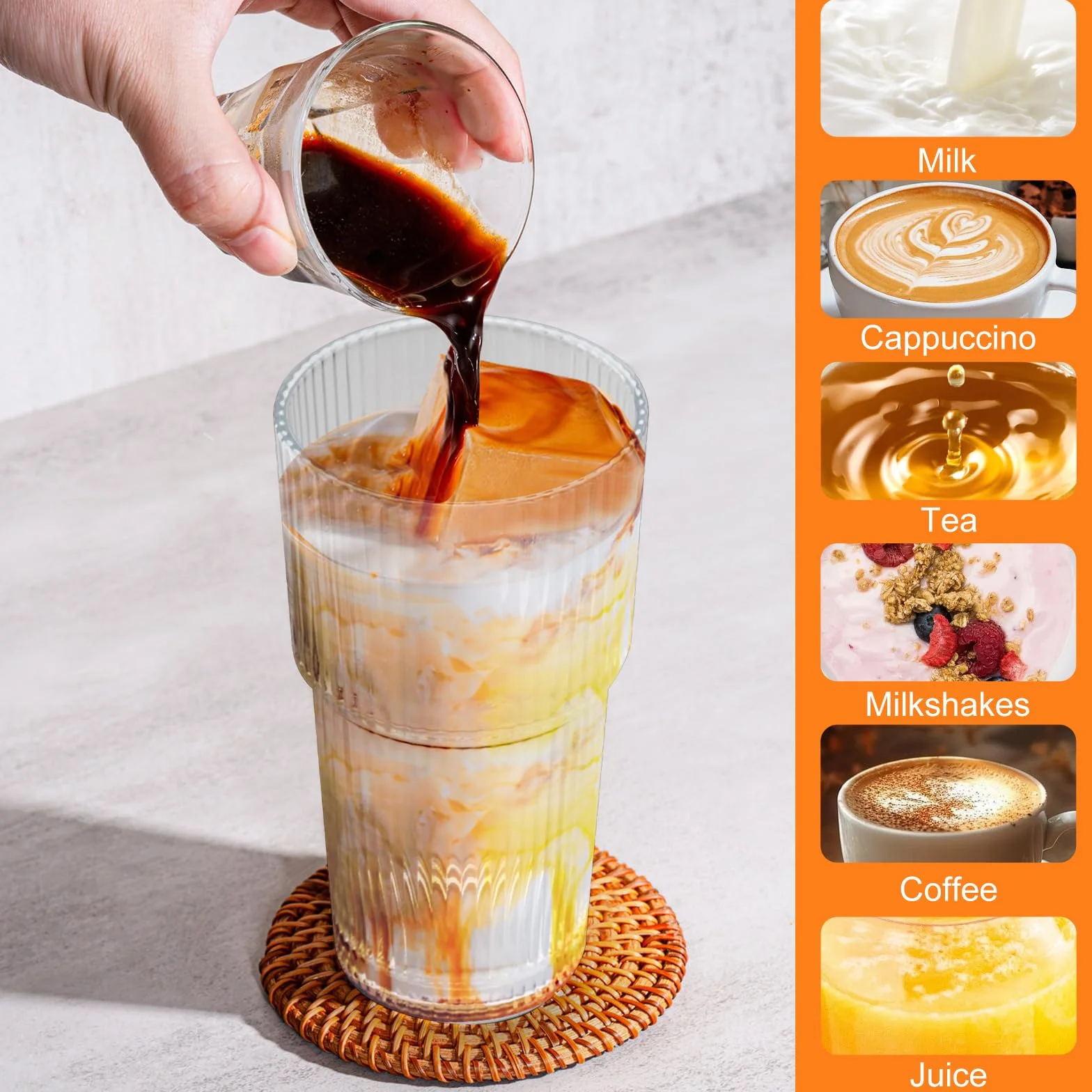 DAWRIS Szklane kubki 600 ml z pokrywką i słomką do smoothie i kawy mrożonej