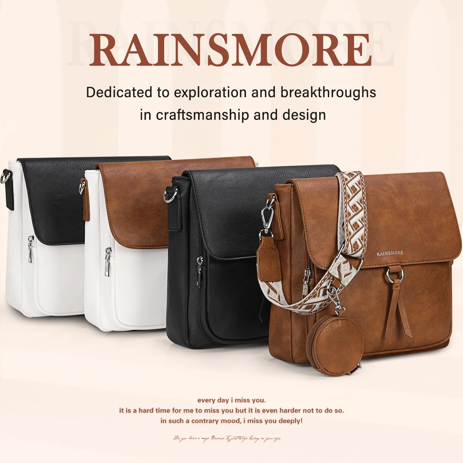 RAINSMORE Torba na ramię damska skóra PU damskie torby na ramię średnia torba crossbody damskie torebki i torby na ramię z regulowanym szerokim paskiem