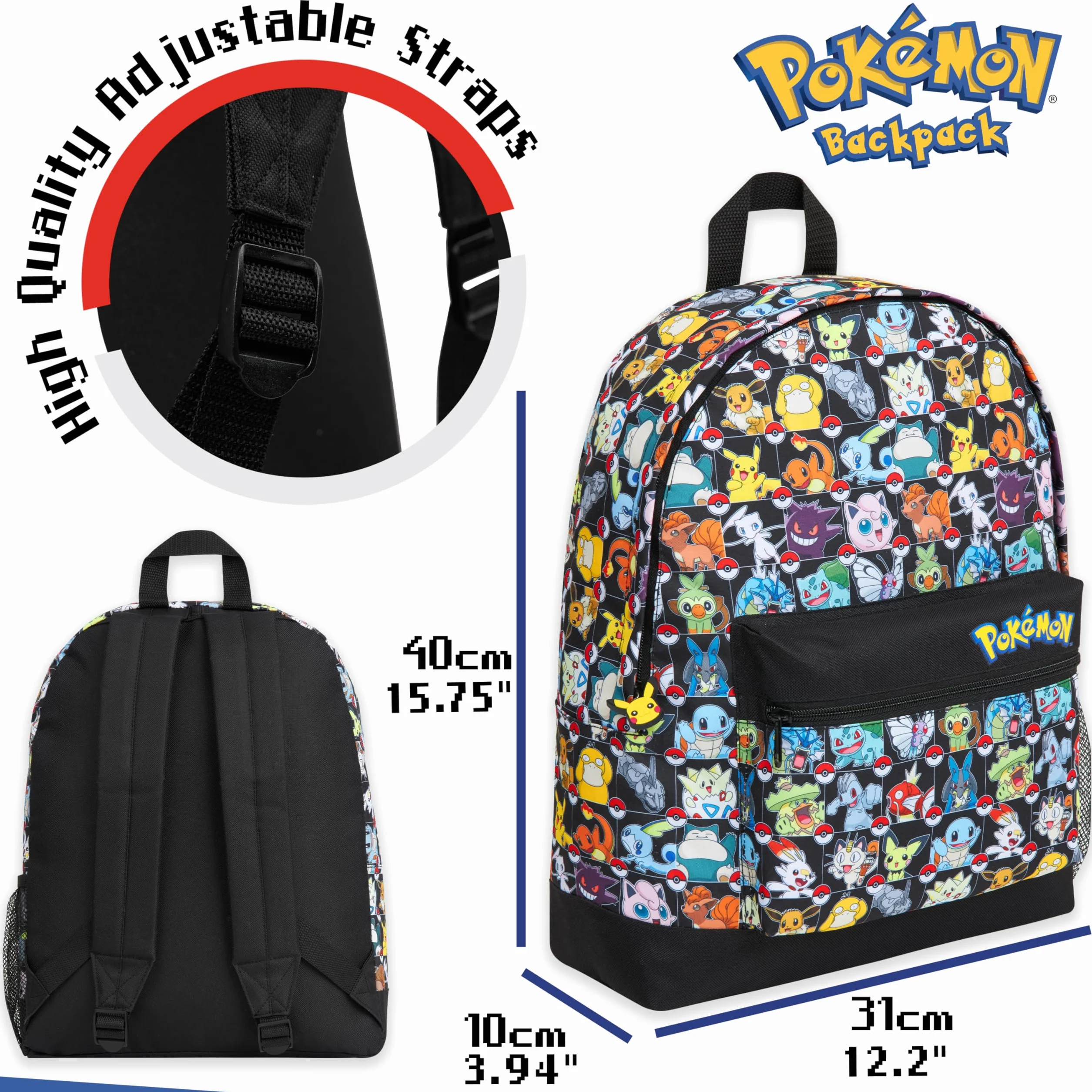 Pokemon Plecak dziecięcy, tornister szkolny dla chłopców i dziewcząt Pikachu Evoli Pokeball, wielokolorowy, Taille unique, Plecak