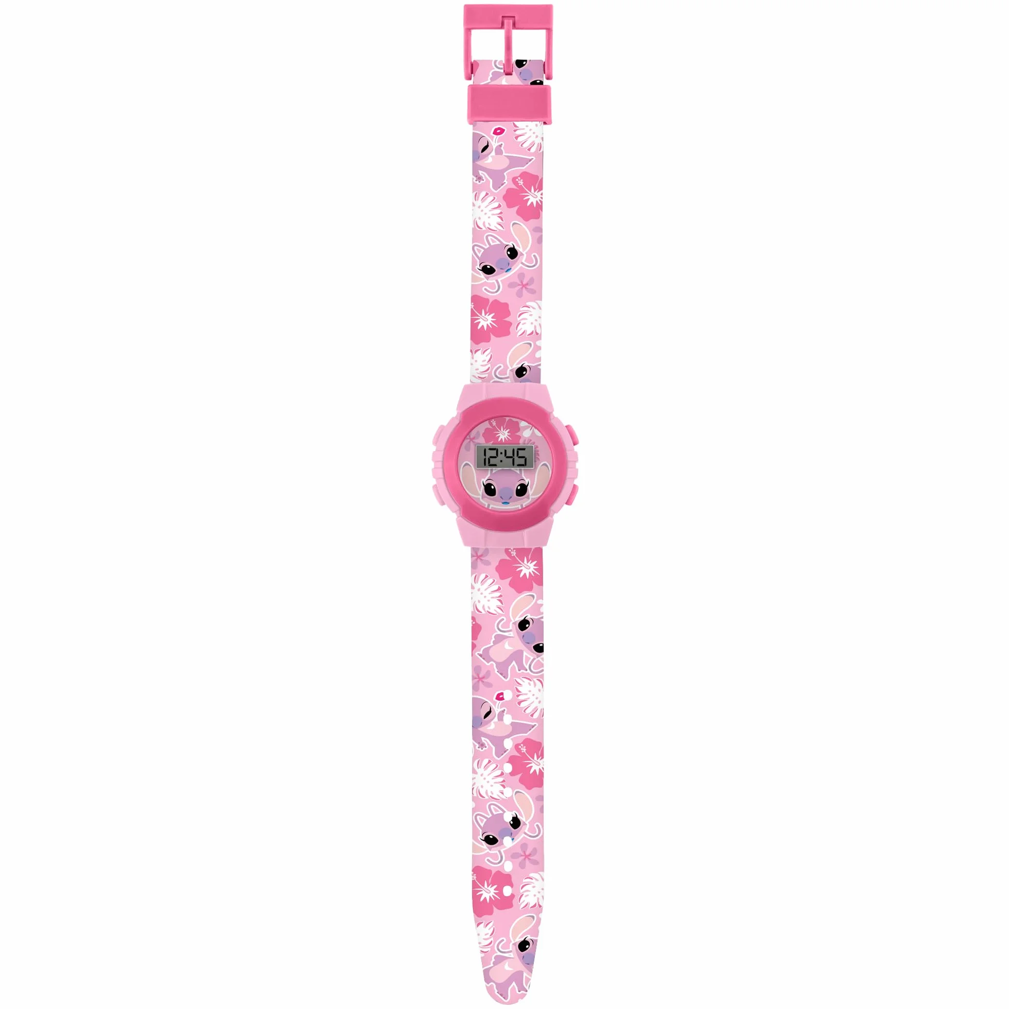 Lilo and Stitch Anioł Różowy Cyfrowy Kwarcowy Tropikalny Silikonowy Pasek Zegarek LAS4141ARG, różowy, Disney