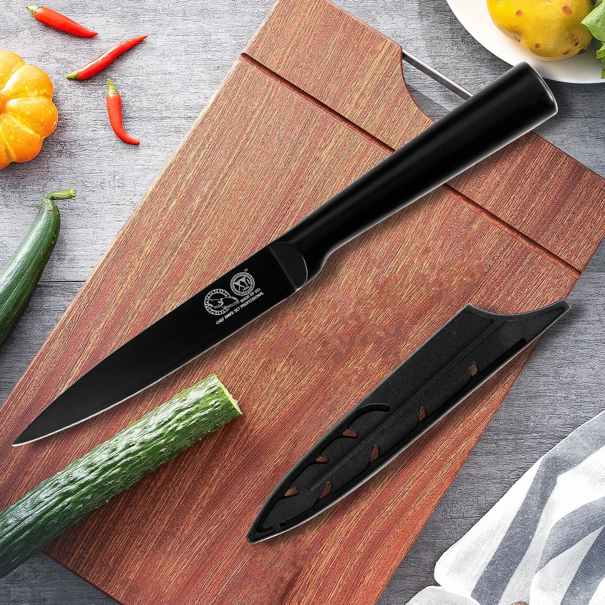 Stainless Steel Kitchen Knife 5 Inch Japanese Utility Knife Full Black