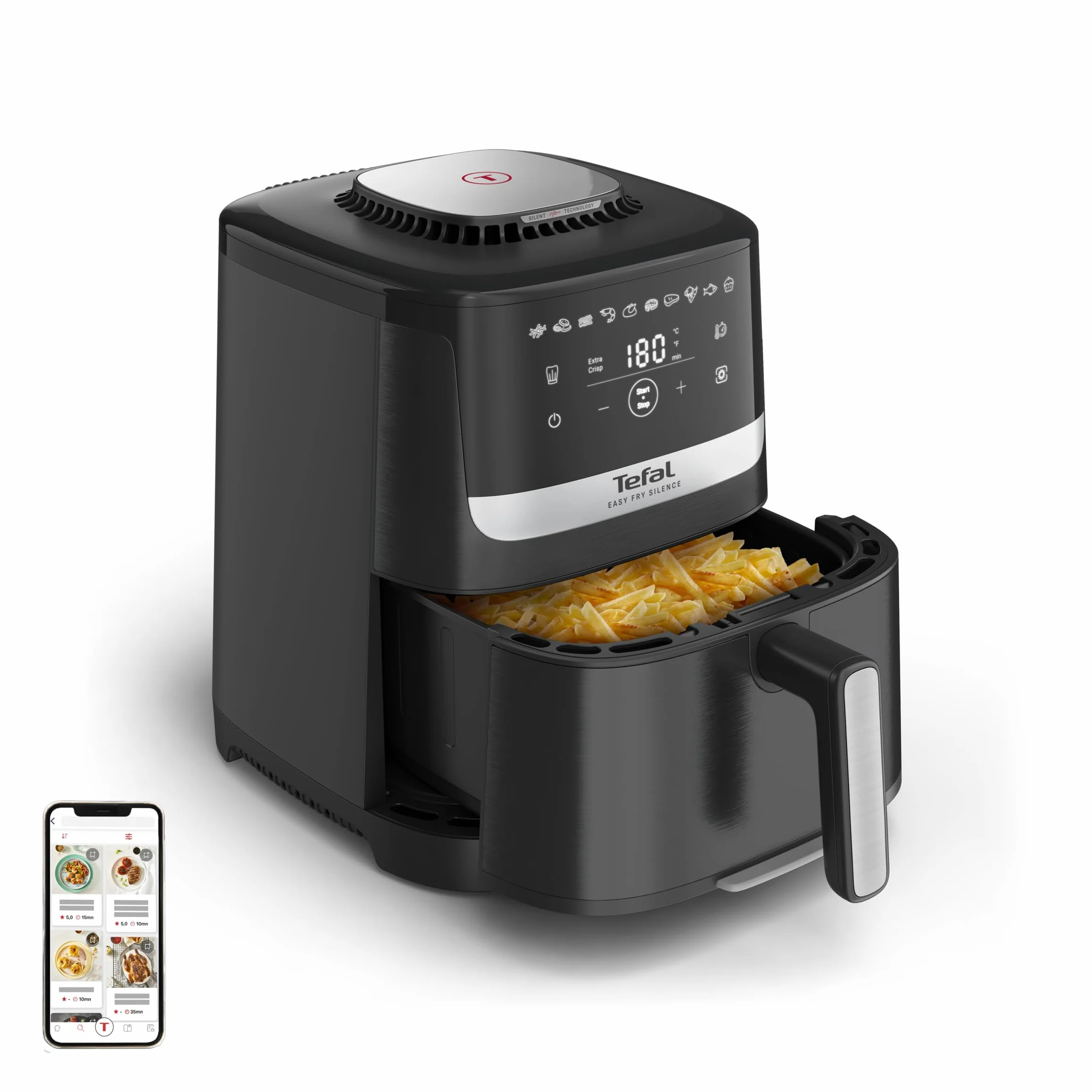 TEFAL EY5528 Frytkownica beztłuszczowa Easy Fry Silence 1670W 5l 40-220°C czarna