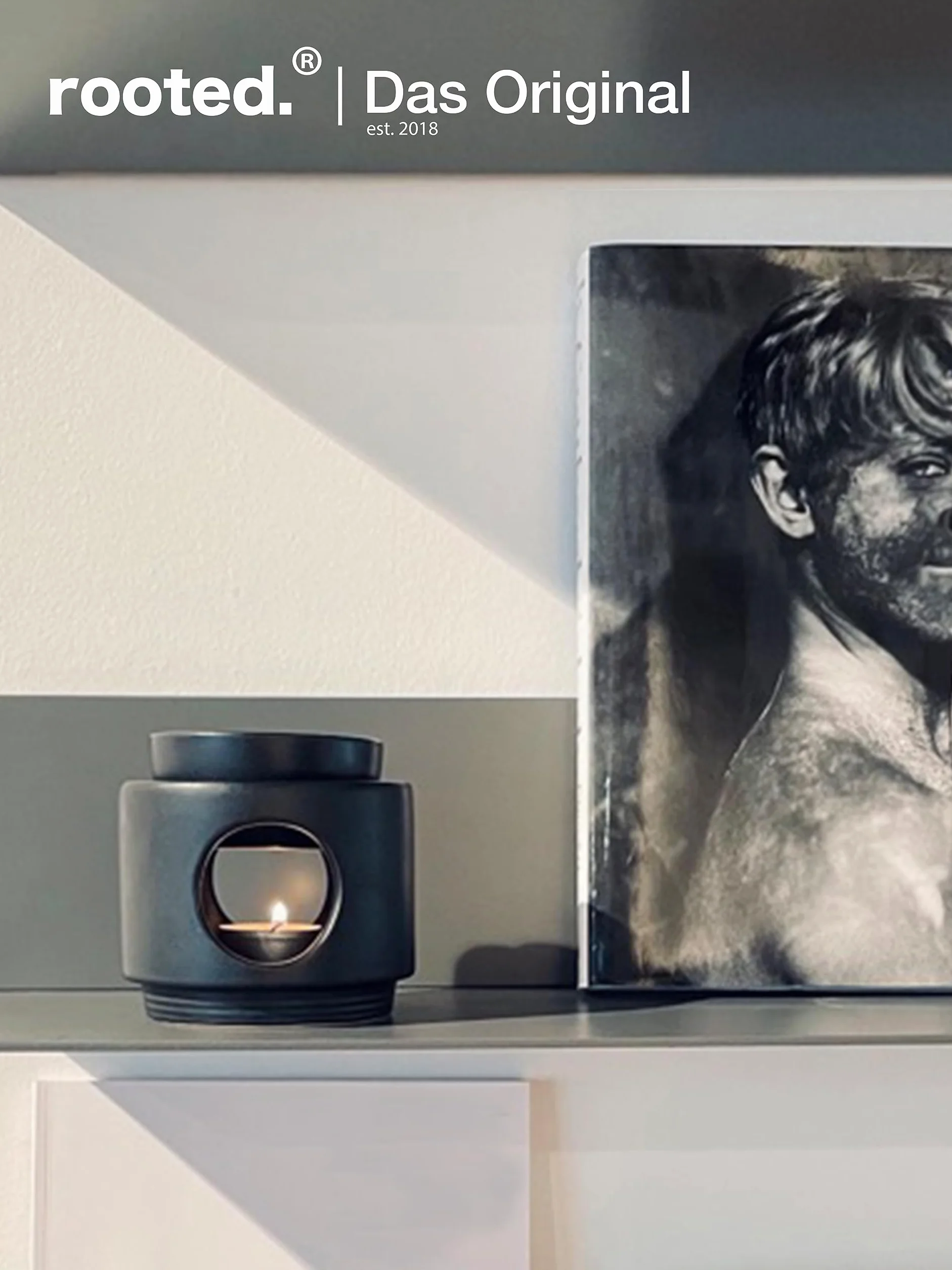 rooted.® | Lampa zapachowa Ambiente na świeczkę tealight | Designowa lampa aromatyczna z ceramiki | Podgrzewacz do olejków eterycznych, olejków zapachowych i wosków zapachowych | Matowa czerń