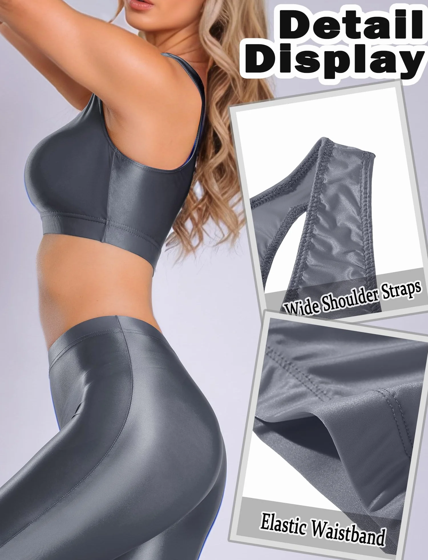 Maeau Zestaw bielizny damskiej, seksowny błyszczący tanktop z odkrytym brzuchem, przezroczyste krótkie spodenki EU S-L (Azja M-XL)