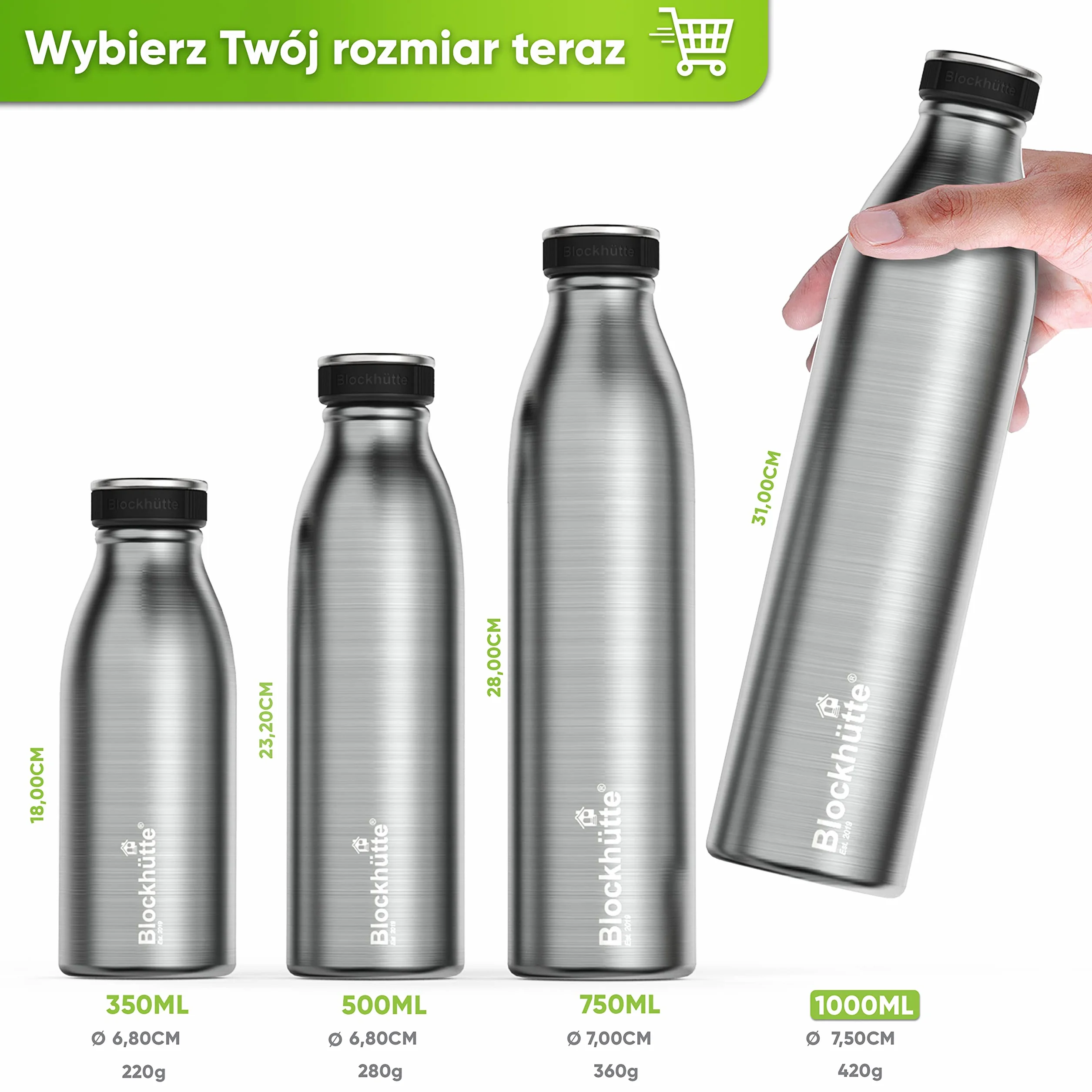 Butelka do picia ze stali nierdzewnej izolowana 1 l 750 ml 500 ml 350 ml szczelna