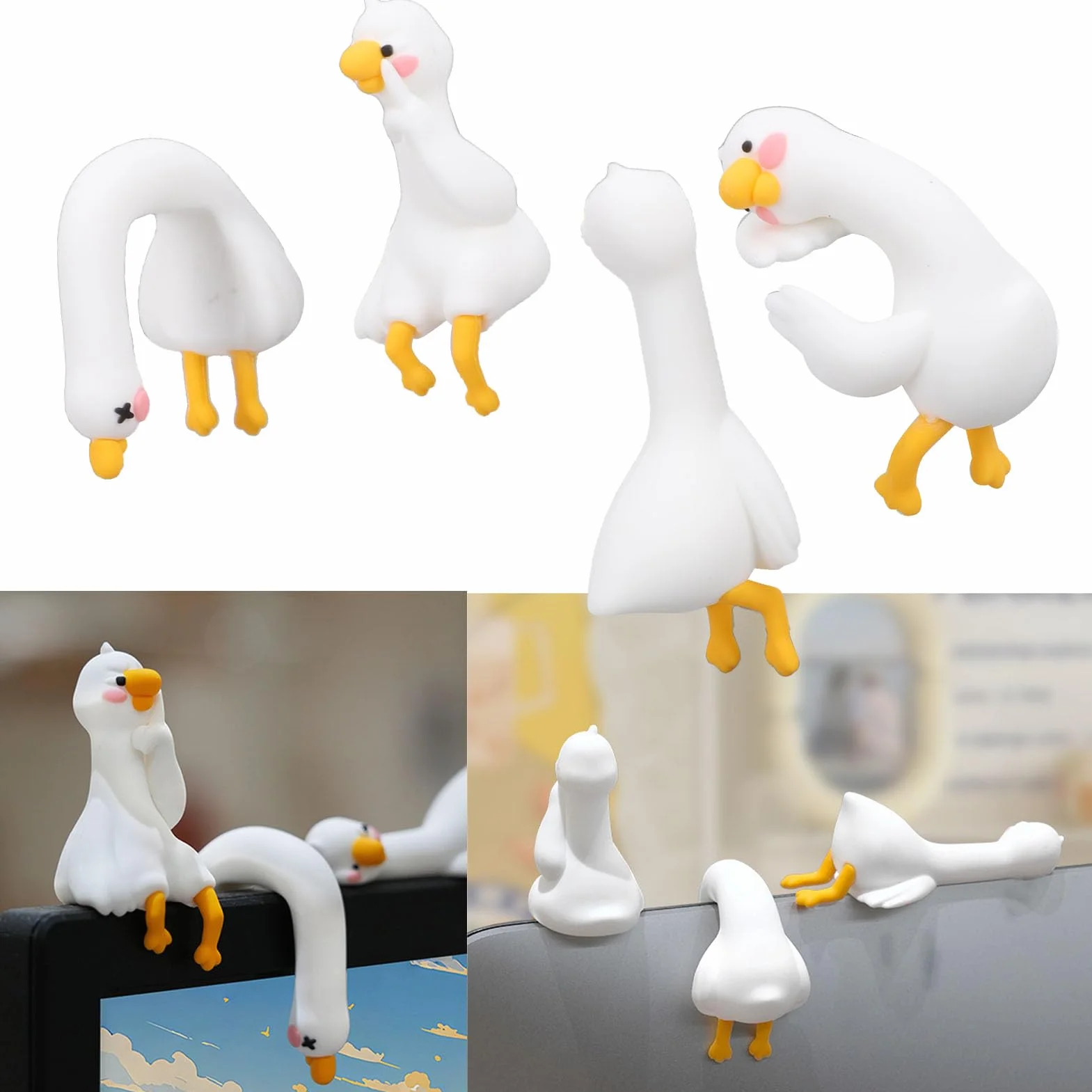 Figurki Gęsi z Kreskówek 4 szt. Luocute, śmieszne Urocze Posągi z żywicy 3D na Dekoracje Biurka