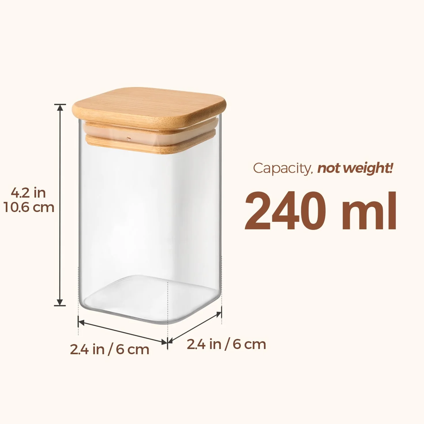 ComSaf 6 Stuks Glazen Kruidenpotjes met Bamboe Deksel 240 ml Vierkante Voorraadpotten Luchtdicht