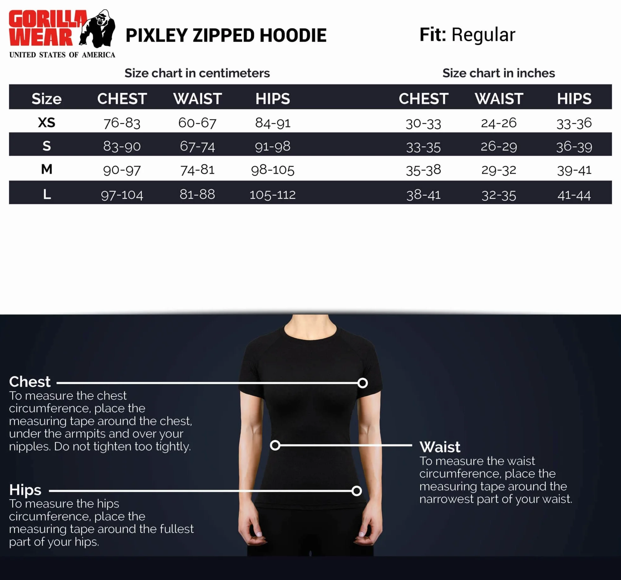Gorilla Wear Pixley Zipped Hoodie - czarna - lekka funkcjonalna górna część sweter z zamkiem błyskawicznym do uprawiania sportu, na co dzień, na czas wolny, trening, wygodna, oddychająca, z bawełny i
