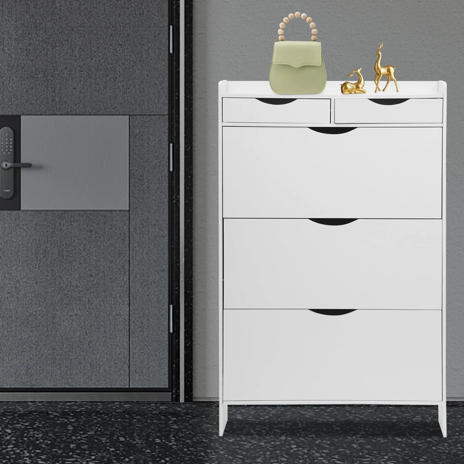 Szafka na buty wąska 3 klapy 4 półki biała 80x17x125 cm