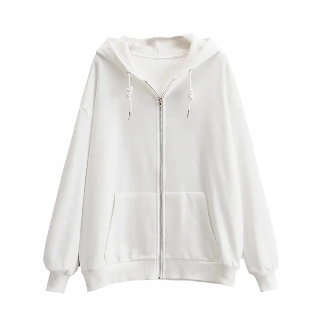 Damska zapinana na zamek oversize bluza z kapturem solidna dzianinowa codzienna odzież wierzchnia bluzy z kapturem biała S