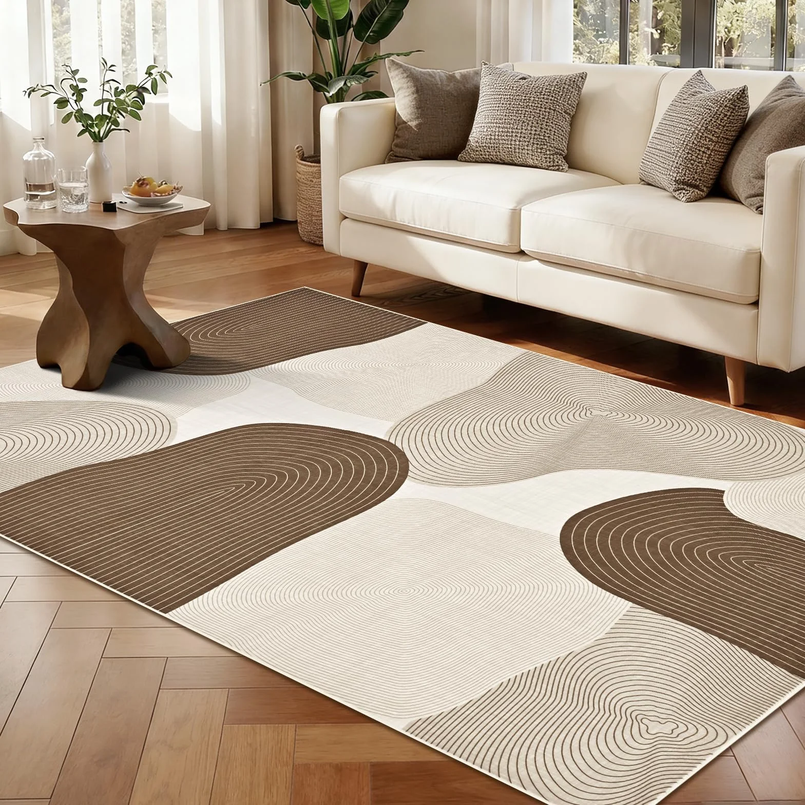 Alishomtll Dywan do salonu 80x150cm, do sypialni, nadający się do prania, mata antypoślizgowa, miękki dywan z krótkim włosiem, nowoczesne linie geometryczne, łatwy w pielęgnacji, trwały, duży