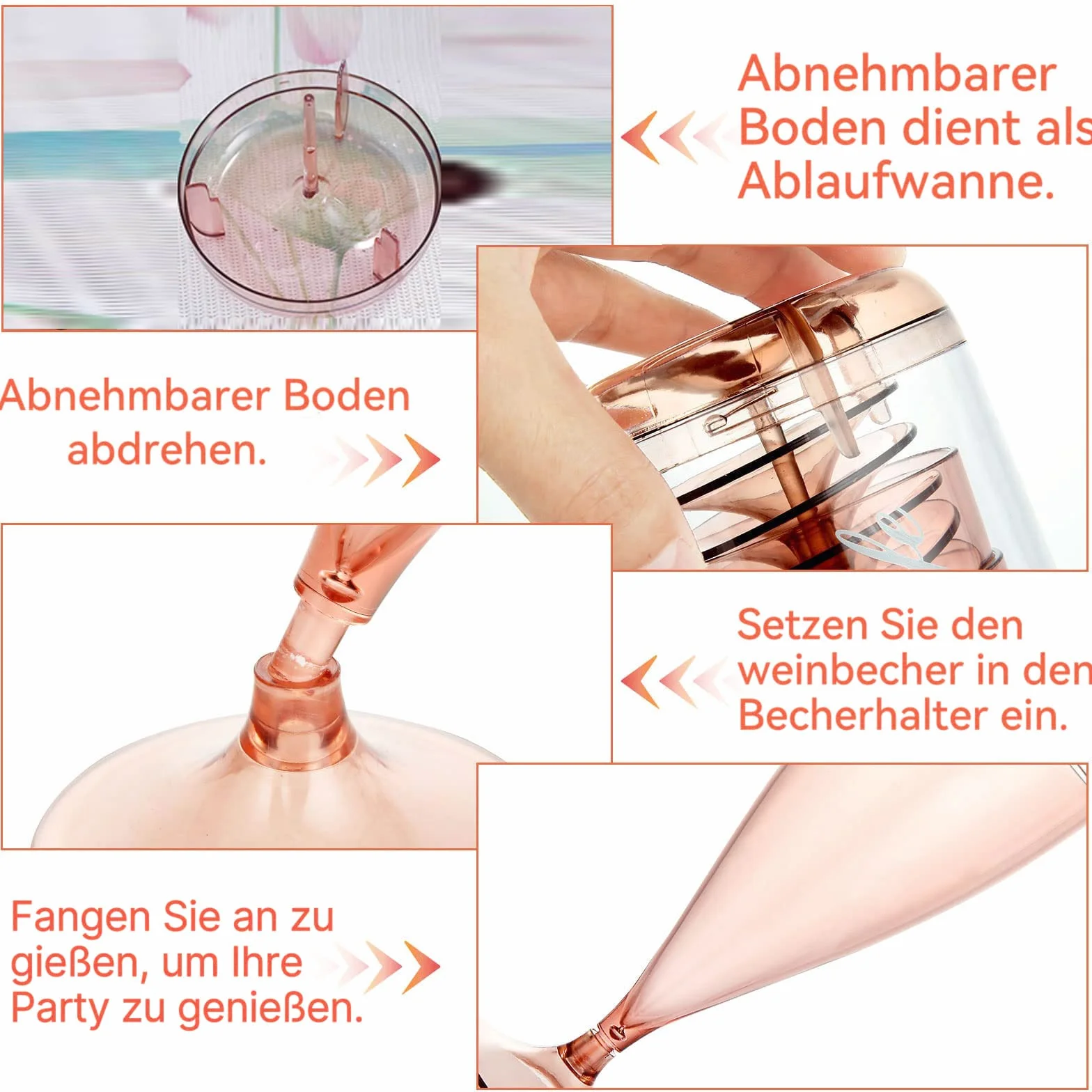 Plastikowe kieliszki do szampana zestaw 5 sztuk różowe