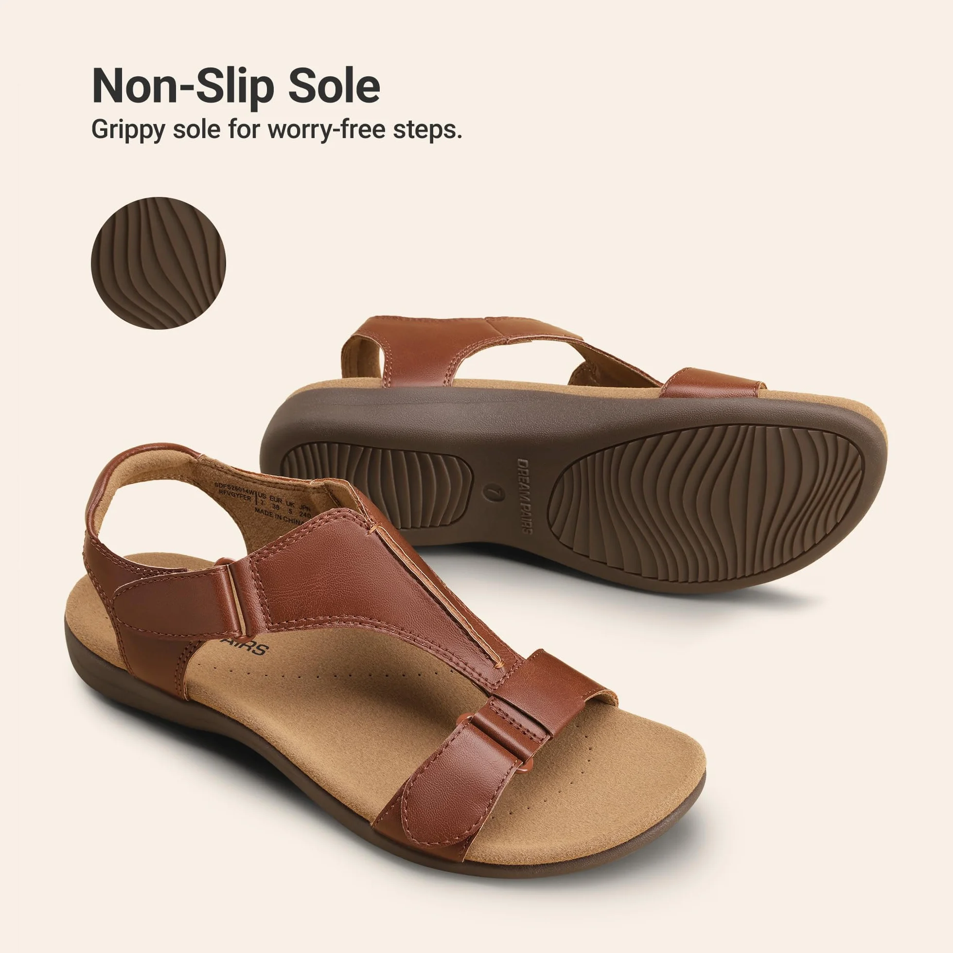 DREAM PAIRS Damskie sandały wsparcie łuku T-strap ortopedyczne płaskie sandały wygodne spacery plażowe letnie buty