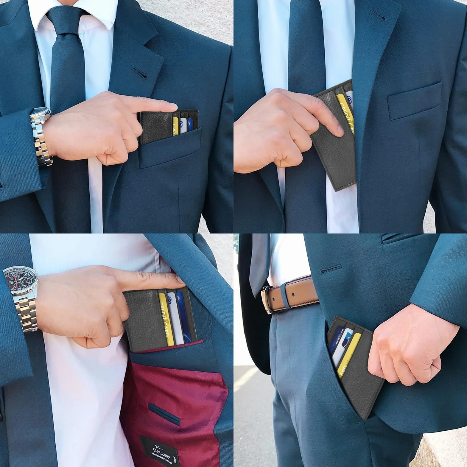 URAQT Męskie i damskie etui na karty kredytowe, cienkie skórzane etui na karty kredytowe z 6 gniazdami i 1 kieszenią, cienki portfel na karty identyfikacyjne, prawo jazdy (czarny-nowe)